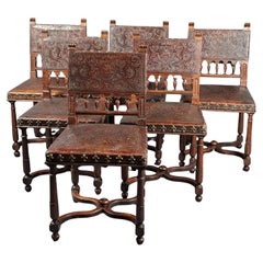 Ensemble de six chaises de style Upholstering en cuir cordovan gaufré