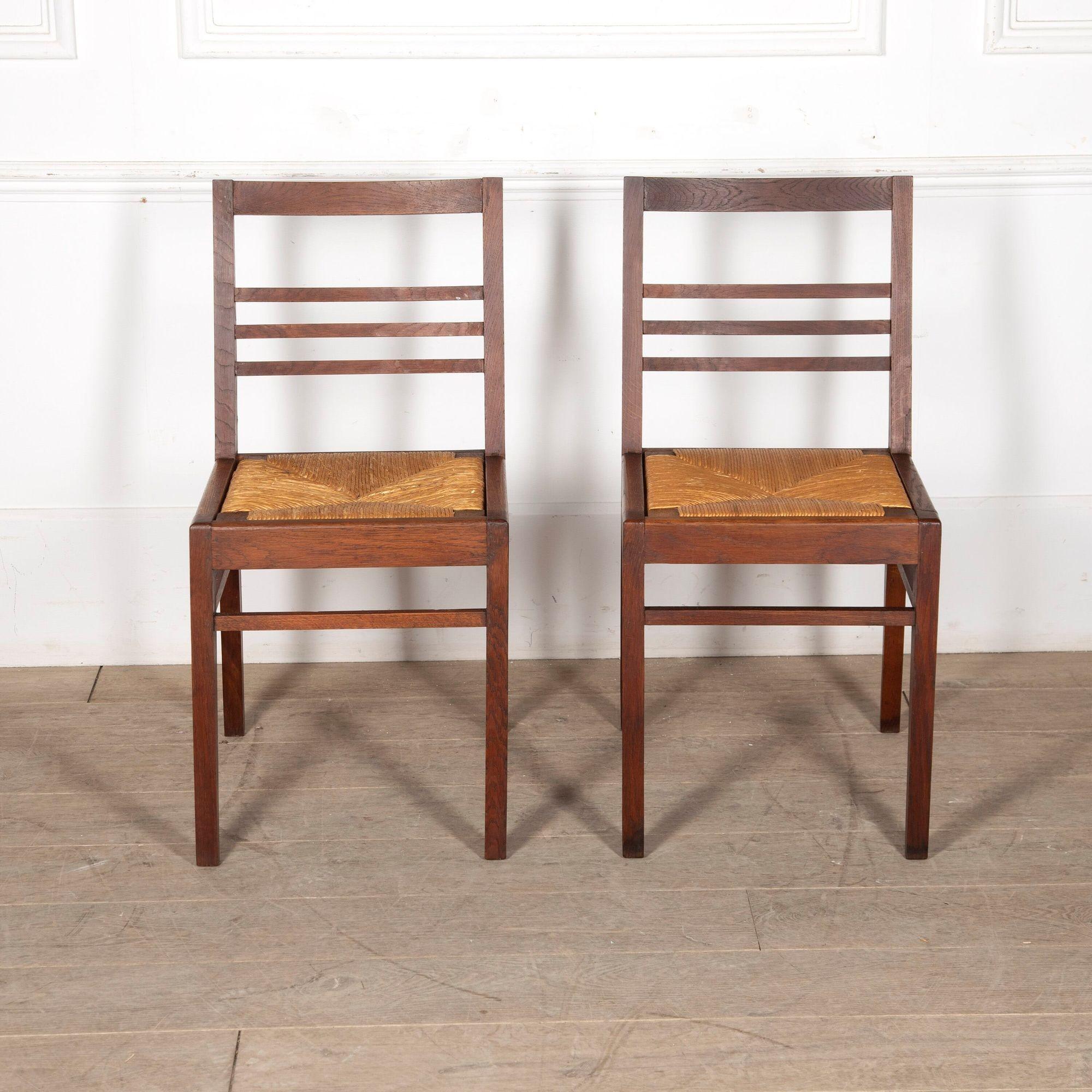 Oak Set of Six René Gabriel Dining Chairs For Sale