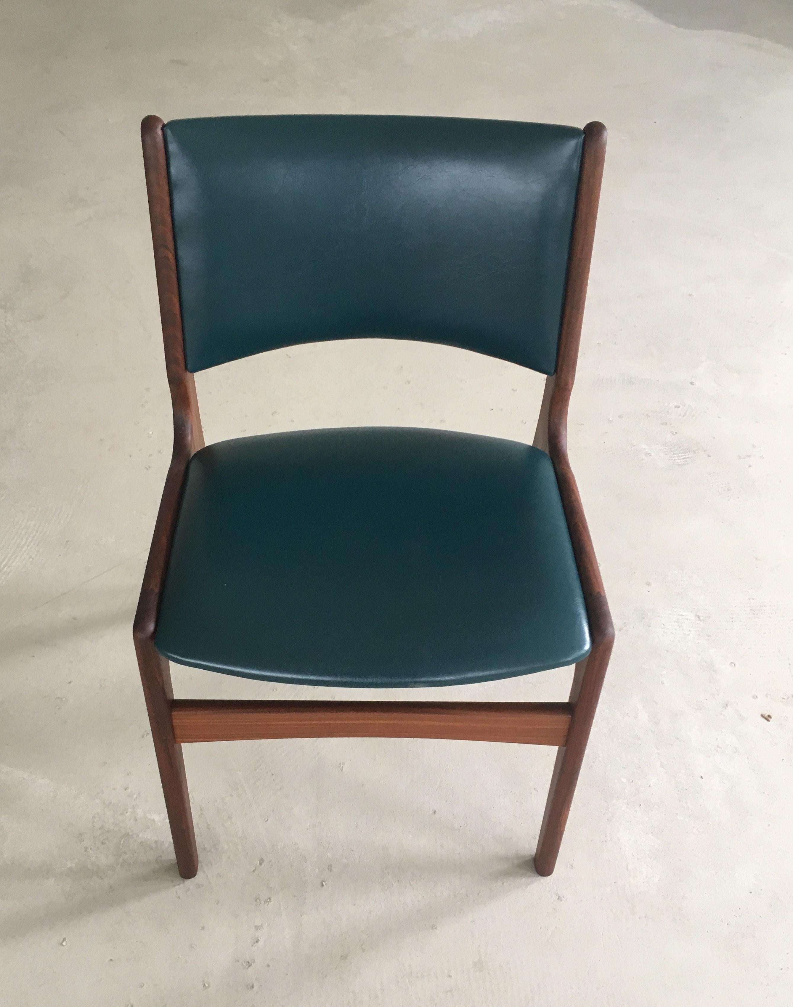 Scandinavian Modern Set of Six Restored Erik Buch Dining Chairs in Solid Teak, Custom Upholstery For Sale