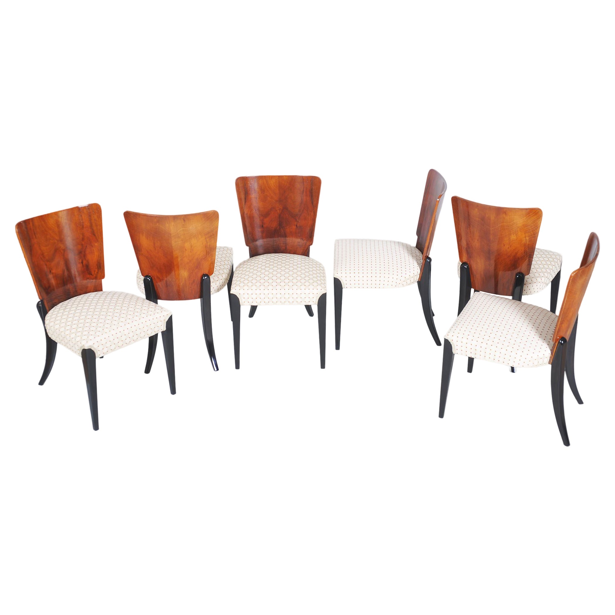 Lot de six chaises Art déco restaurées, de la marque Halabala, UP Závody, en Beeche, Tchéquie, années 1930