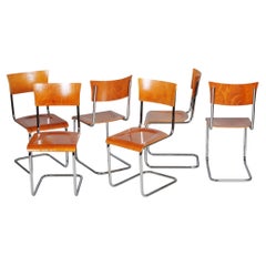 Juego de seis sillas Bauhaus restauradas, de M. Stam, de haya y cromo, de la República Checa, década de 1930