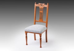 Set of Six Restored Dining Chairs in Textured Blue Fabric (two variations)