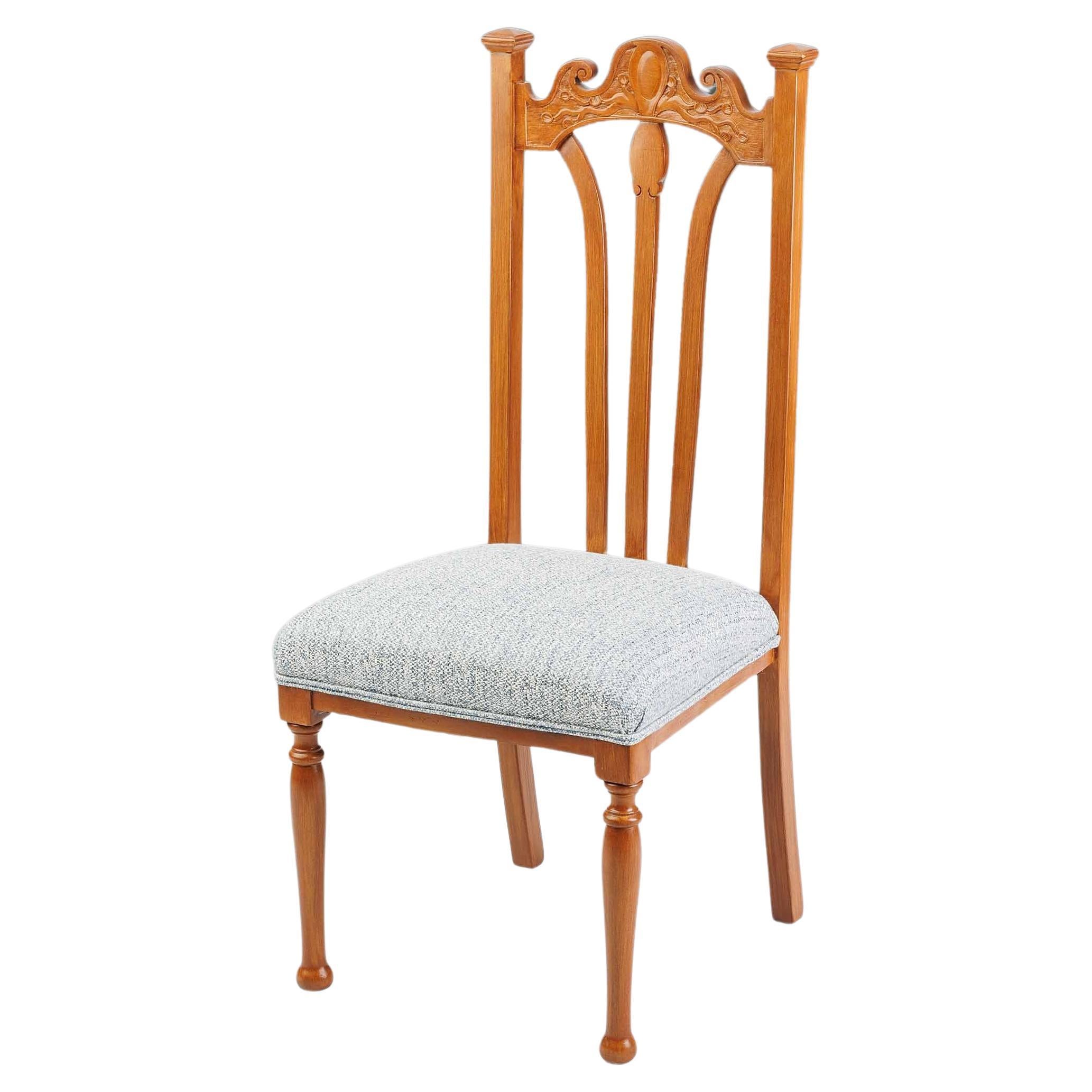 Set of Six Restored Dining Chairs in Textured Blue Fabric (two variations)