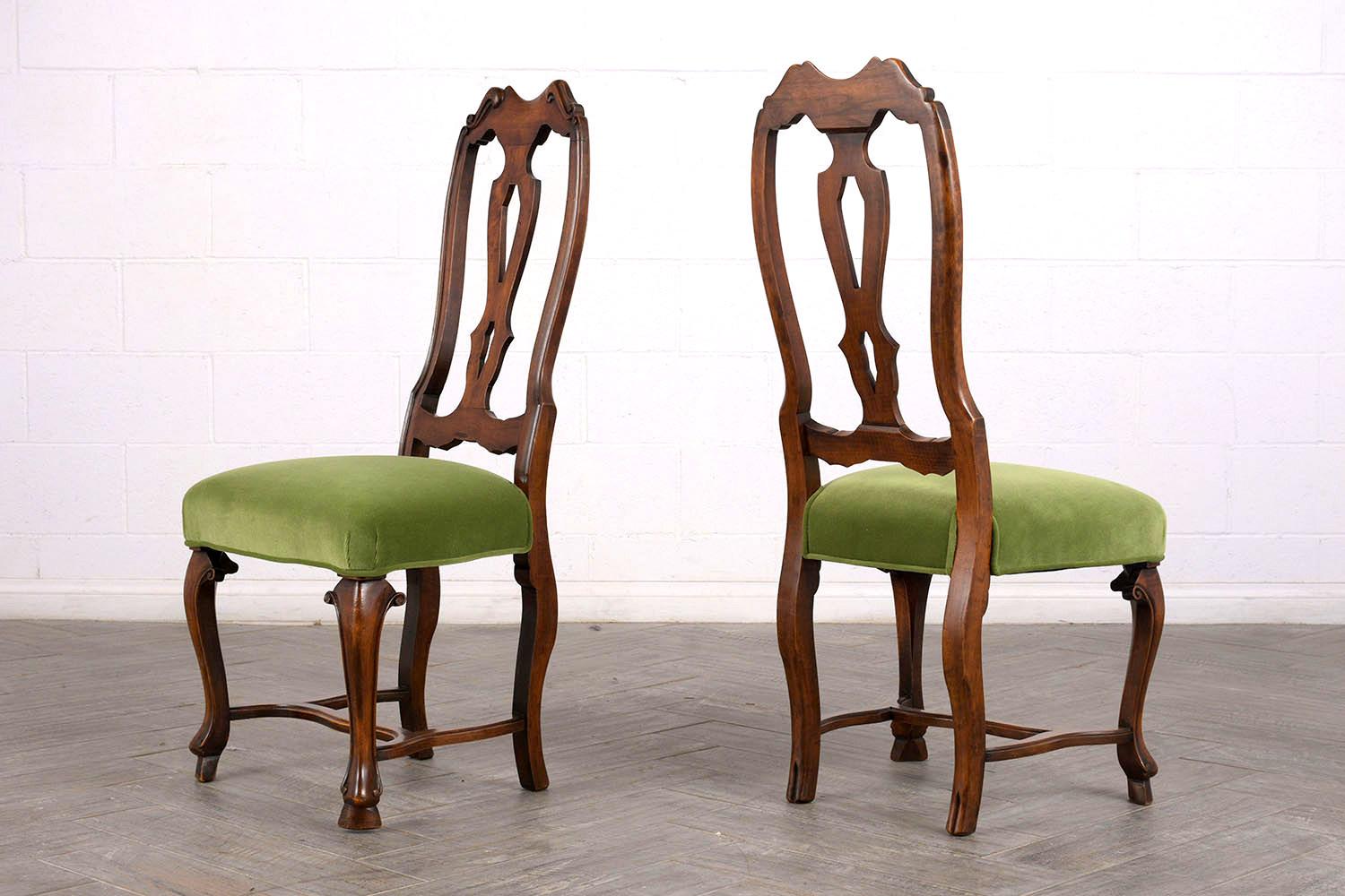 Velvet Set of Six Restored English Regency Style Dining Chairs
