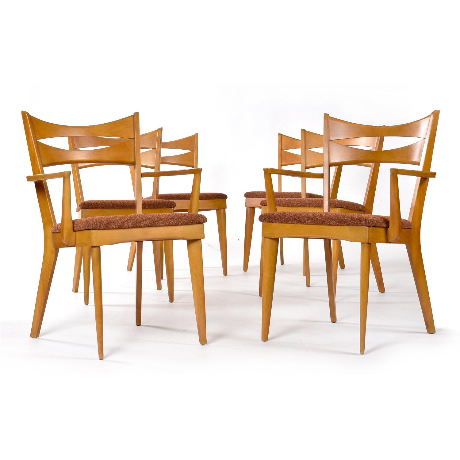 American Set of Six Restored Heywood Wakefield M1553 a Cat’s Eye Dining Chairs For Sale