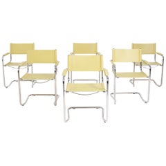 Set of Six Restored Italian Steel and Yellow Leather Chairs