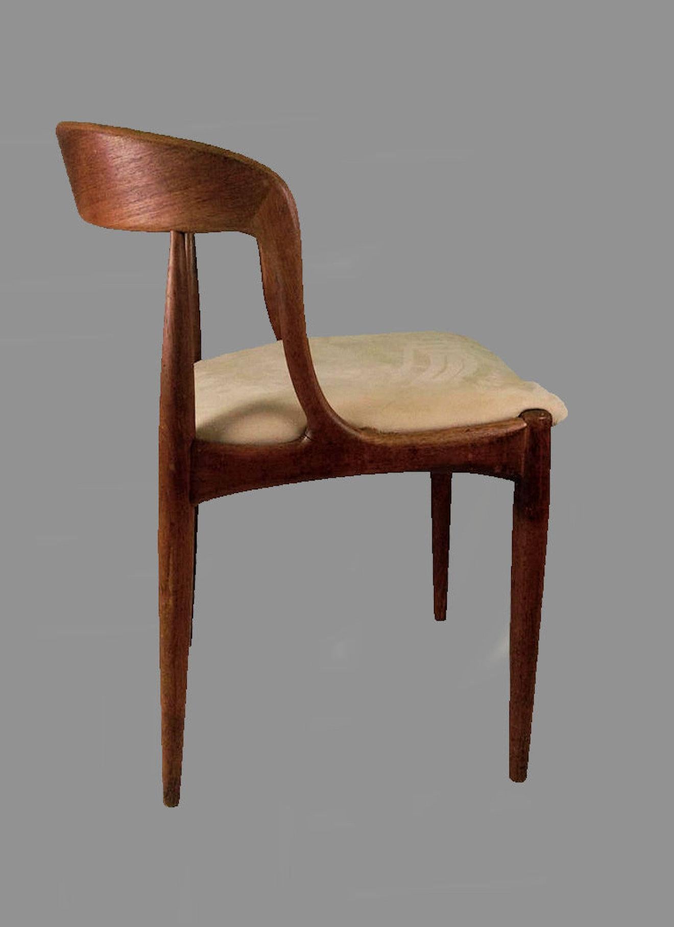 Danish Set of Six Restored Johannes Andersen Dining Chairs in Teak Custom Upholstery