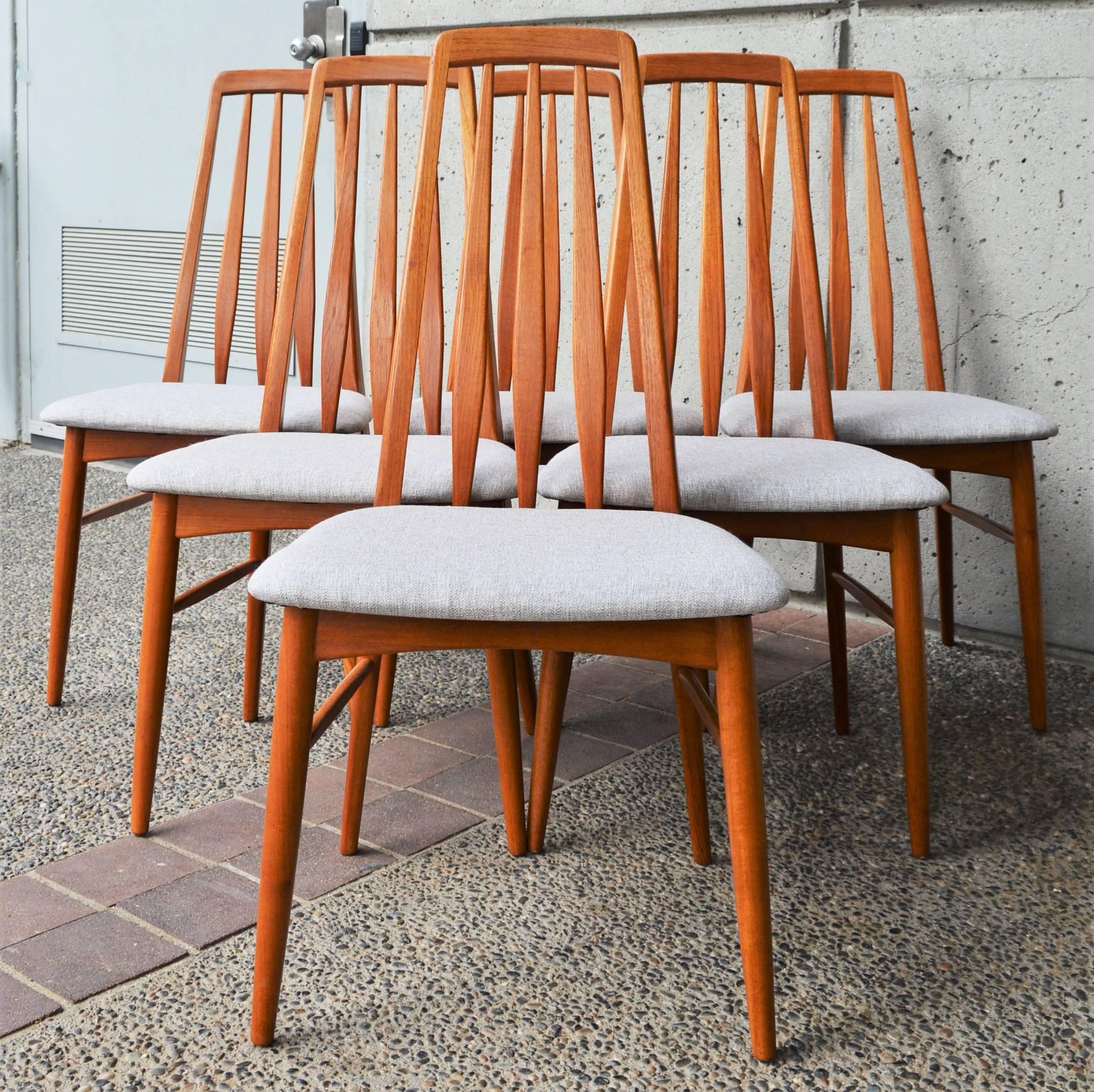 Danish Set of Six Restored Koefoeds Hornslet Teak Eva Chairs in Cream Upholstery