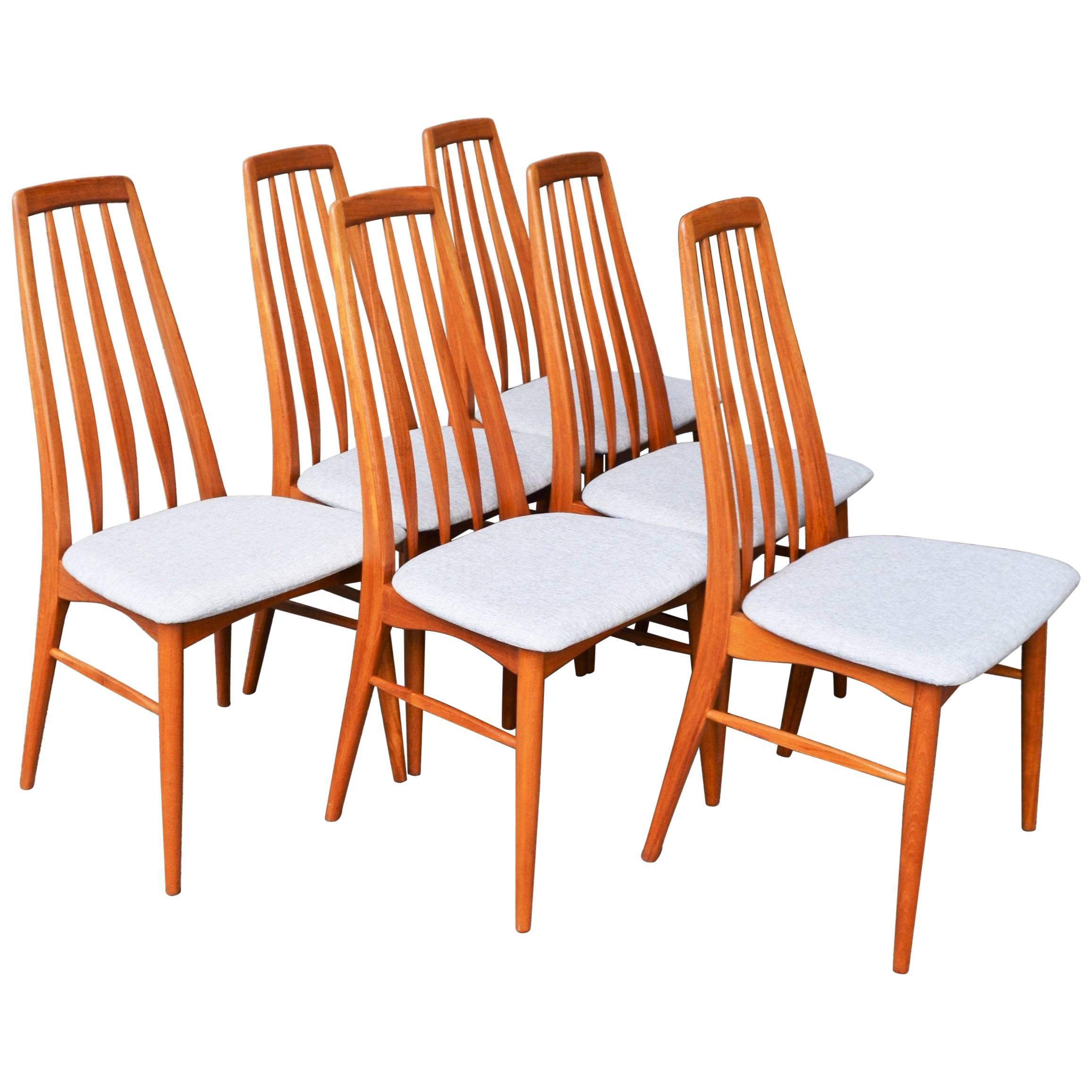 Set of Six Restored Koefoeds Hornslet Teak Eva Chairs in Cream Upholstery