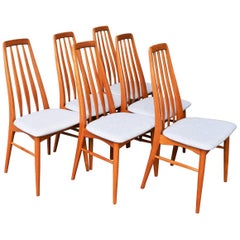 Set of Six Restored Koefoeds Hornslet Teak Eva Chairs in Cream Upholstery
