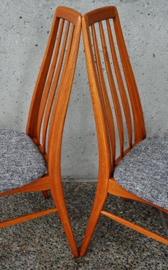 Set of Six Restored Koefoeds Hornslet Teak Eva Chairs in Gray/Brown Tweed