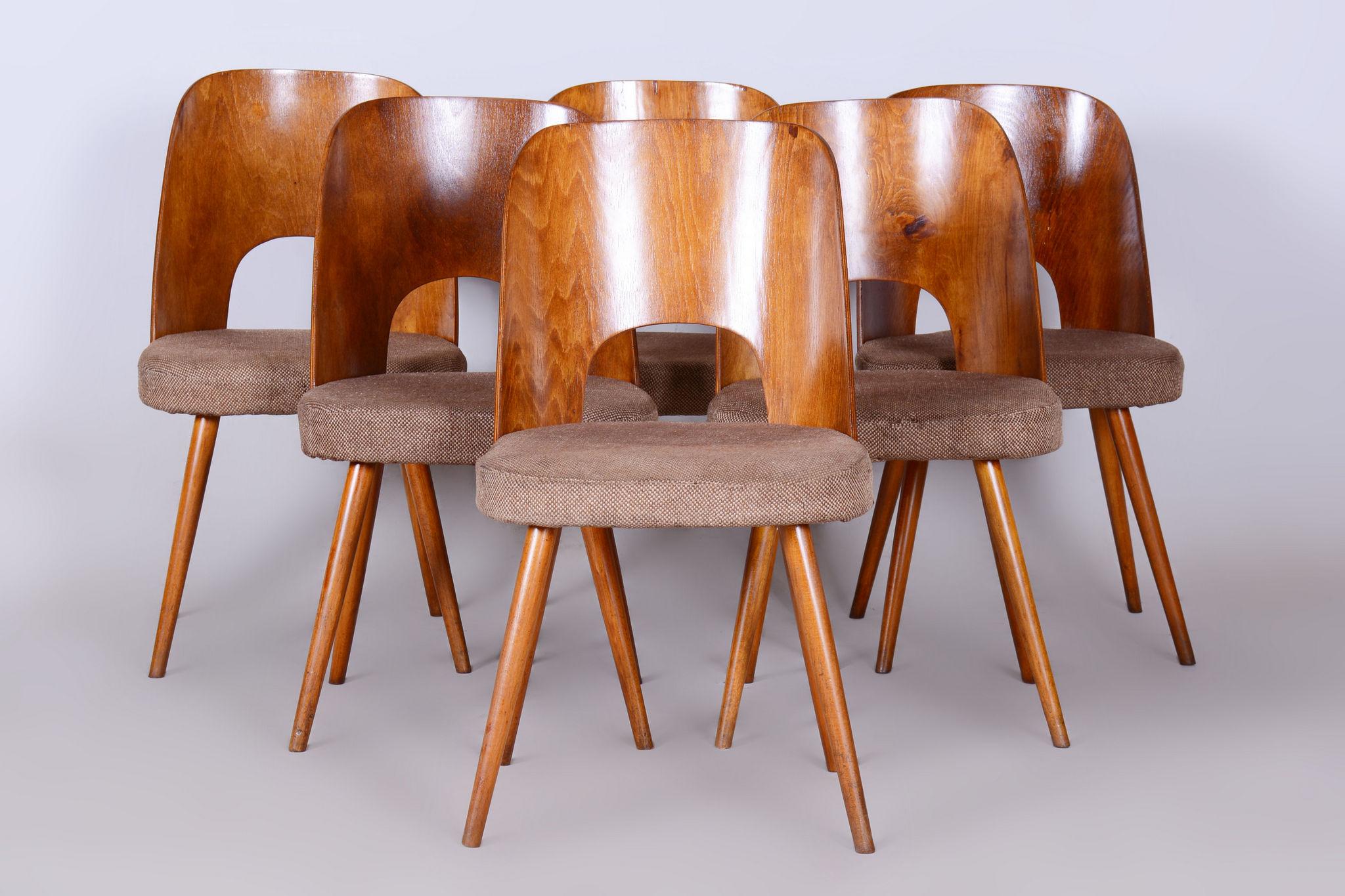 Set of Six Restored Mid-Century Modern Chairs, Beech, Czechia, 1950-1959 In Good Condition In Horomerice, CZ