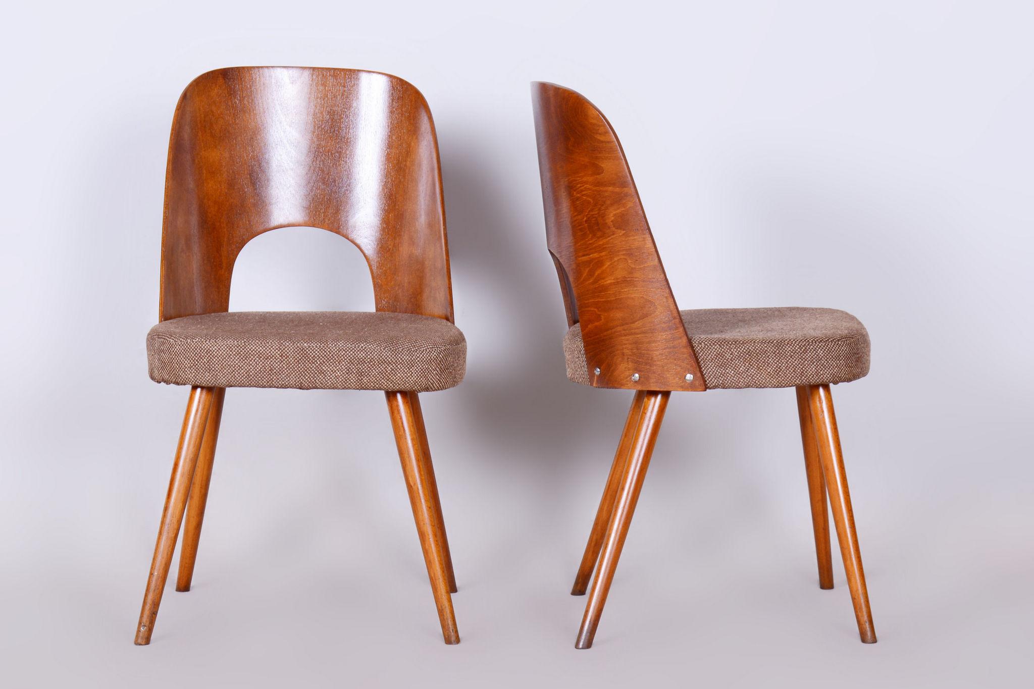 Set of Six Restored Mid-Century Modern Chairs, Beech, Czechia, 1950-1959 2