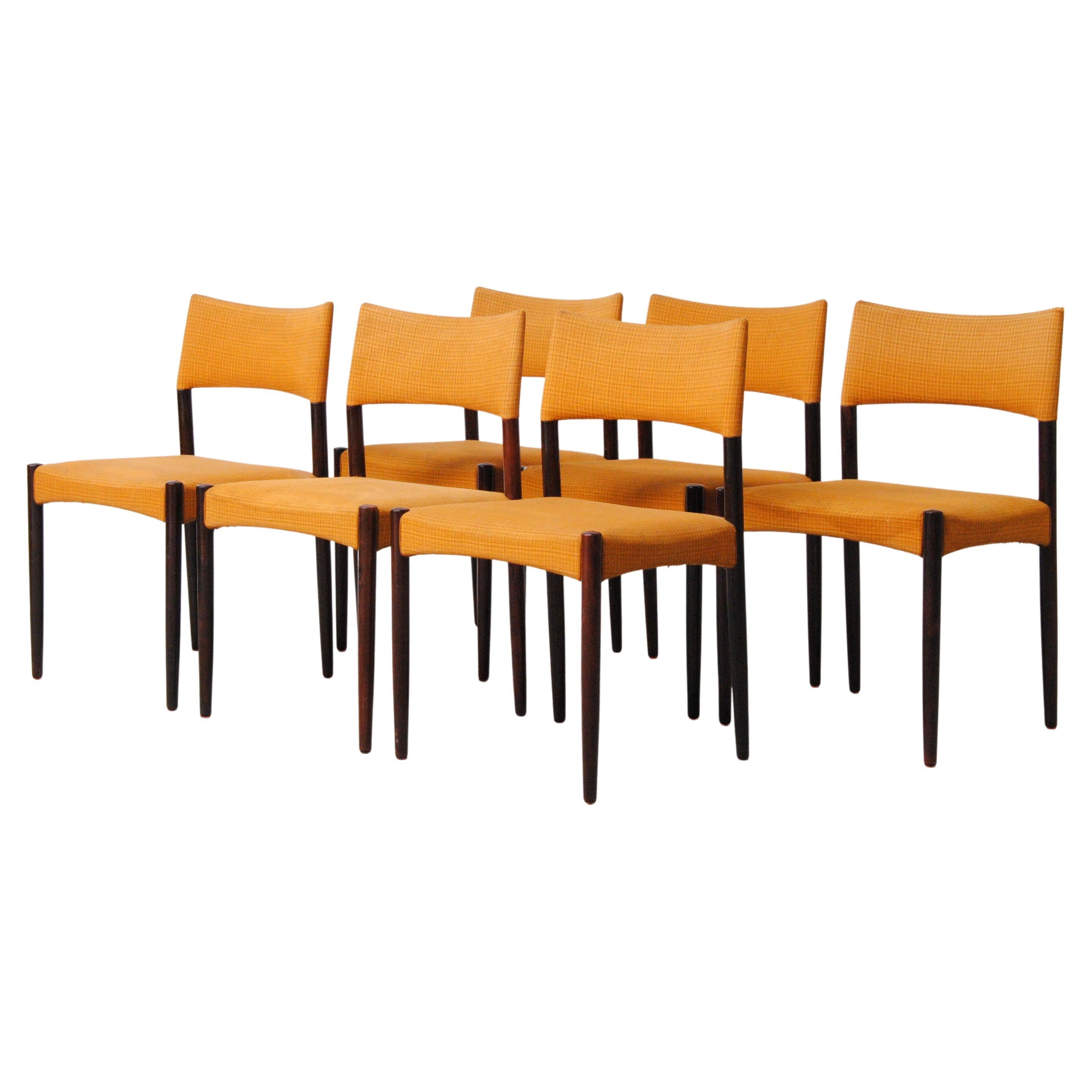 Set of Six Restored Rosewood Ejnar Larsen and Axel Bender Madsen Dining Chairs For Sale