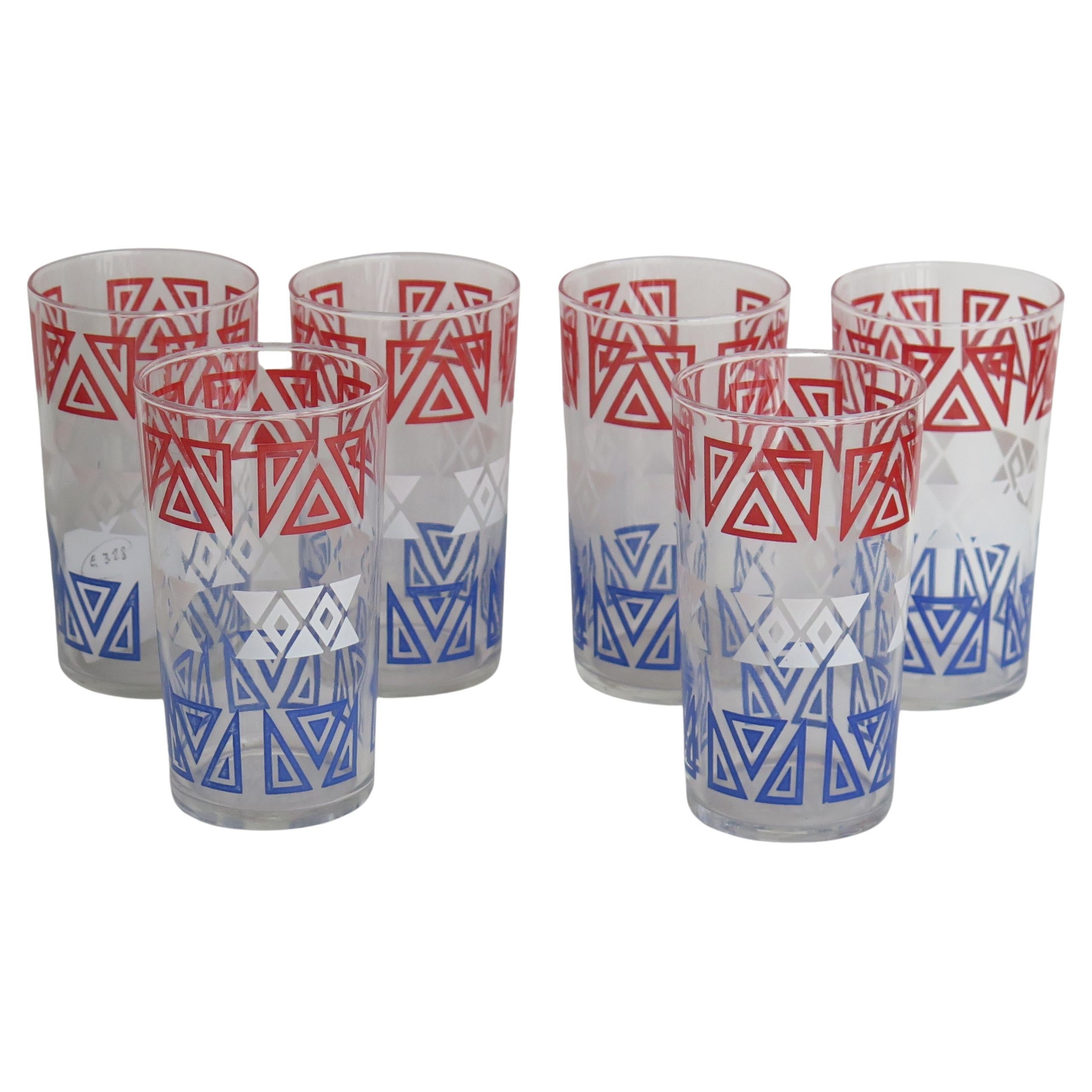 Set of Six Retro Glass Tumblers or Drinking Glasses, circa 1950s