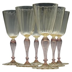 Set of Six Rib Molded Salviati Wine Glasses, circa 1920