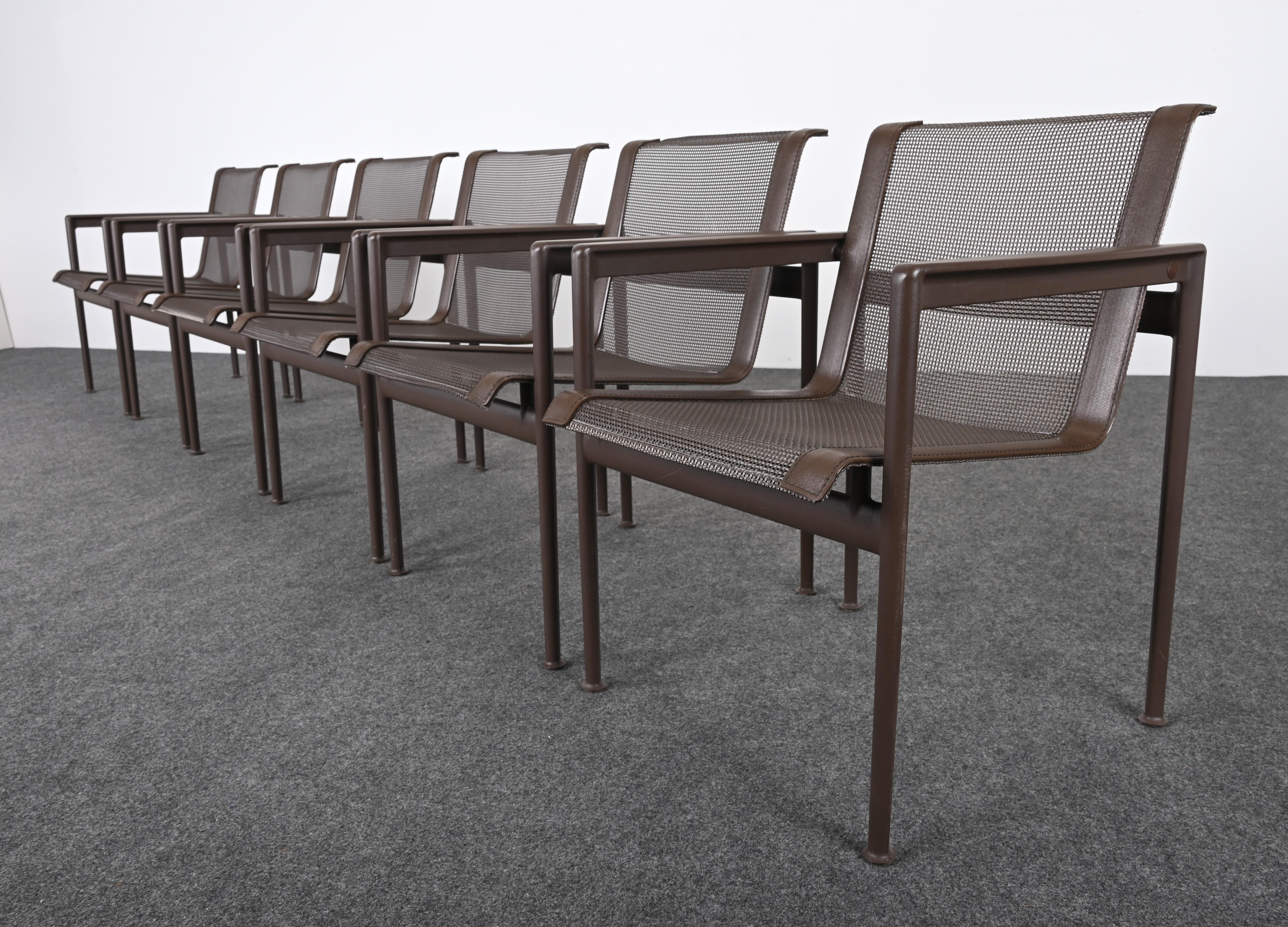 Mid-Century Modern Set of Six Richard Schultz for Knoll 1966 Outdoor Dining Chairs in Chestnut For Sale