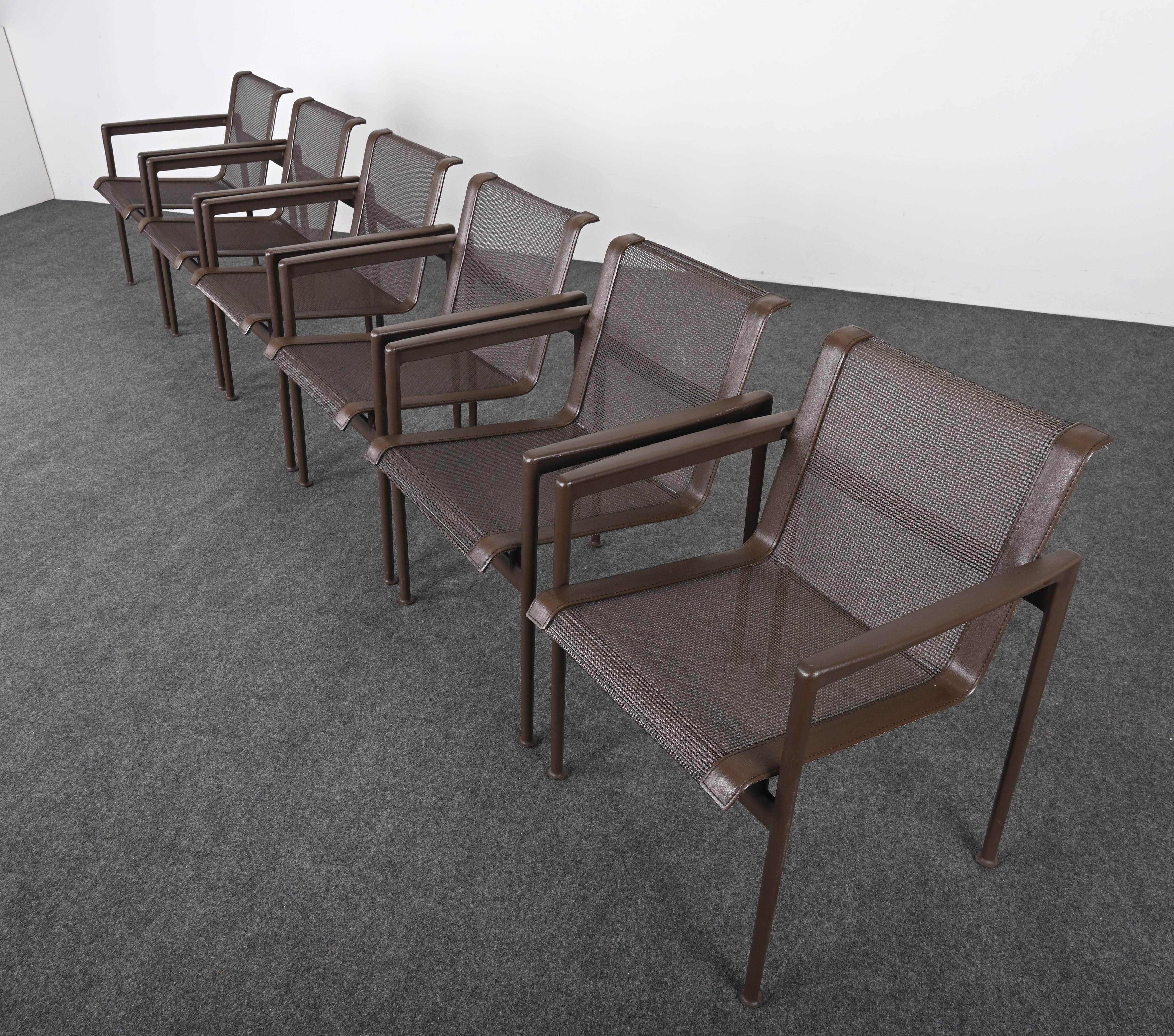 American Set of Six Richard Schultz for Knoll 1966 Outdoor Dining Chairs in Chestnut For Sale