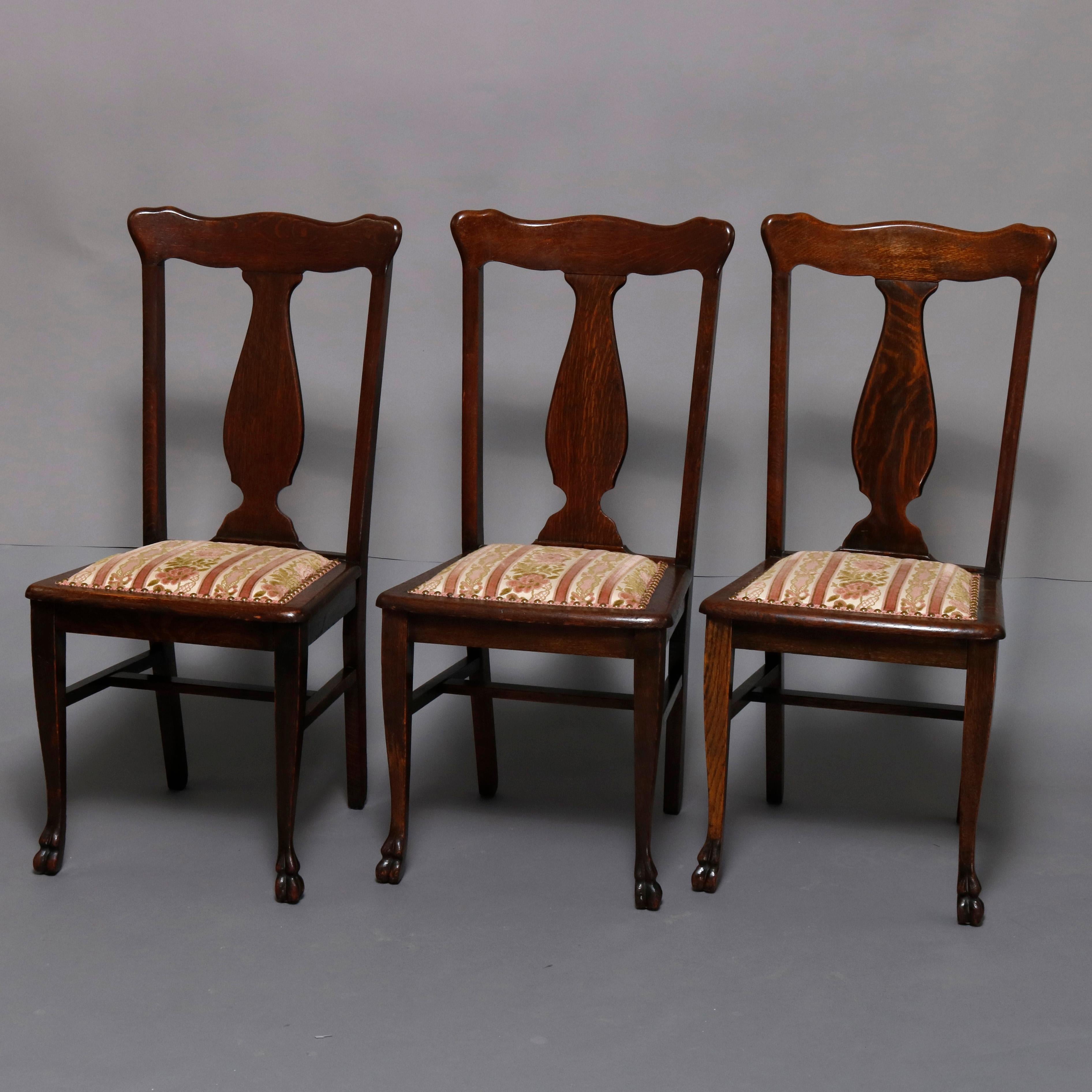 Set of Six RJ Horner Carved Oak T-Back Upholstered Dining Chairs circa 1900 2