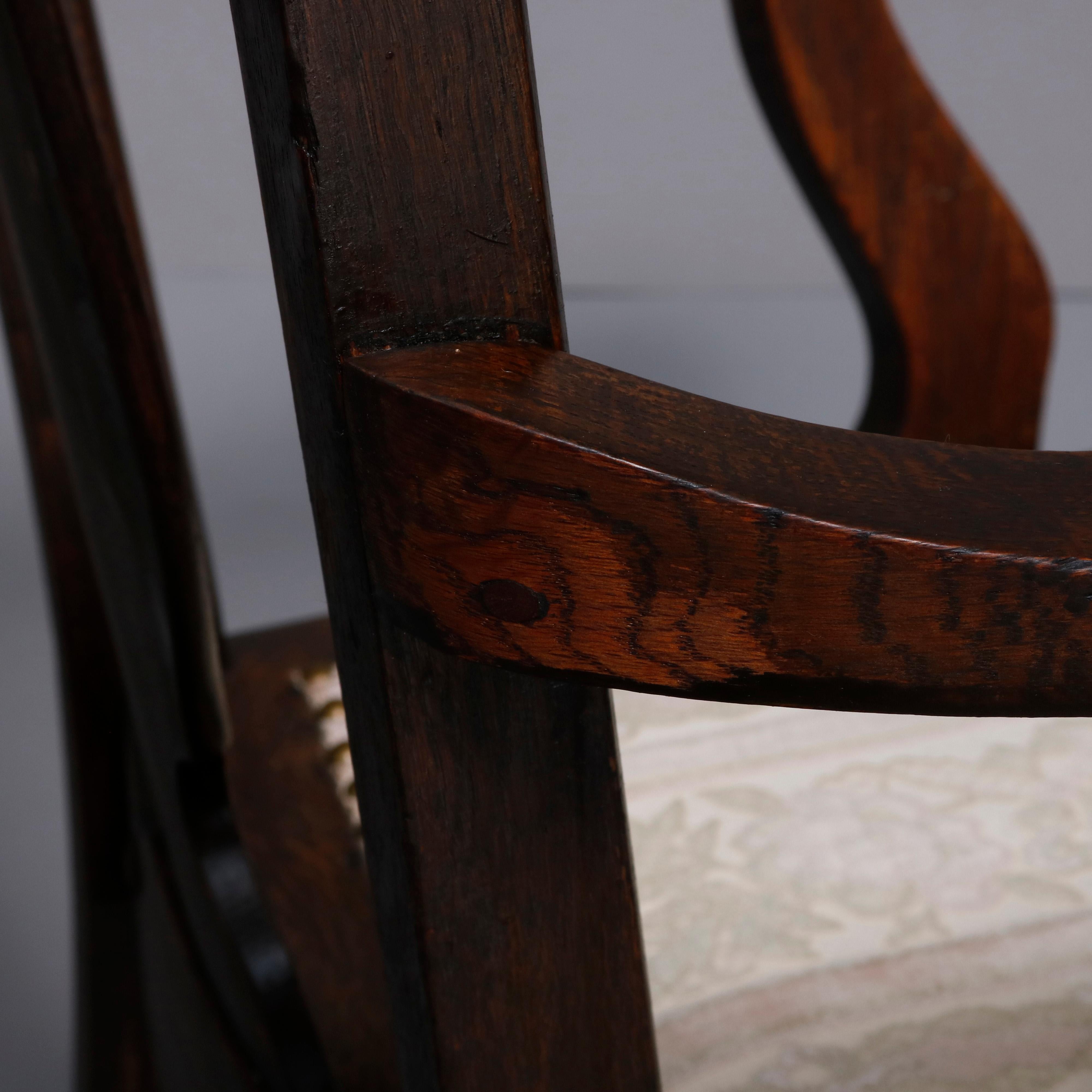 Set of Six RJ Horner Carved Oak T-Back Upholstered Dining Chairs circa 1900 3