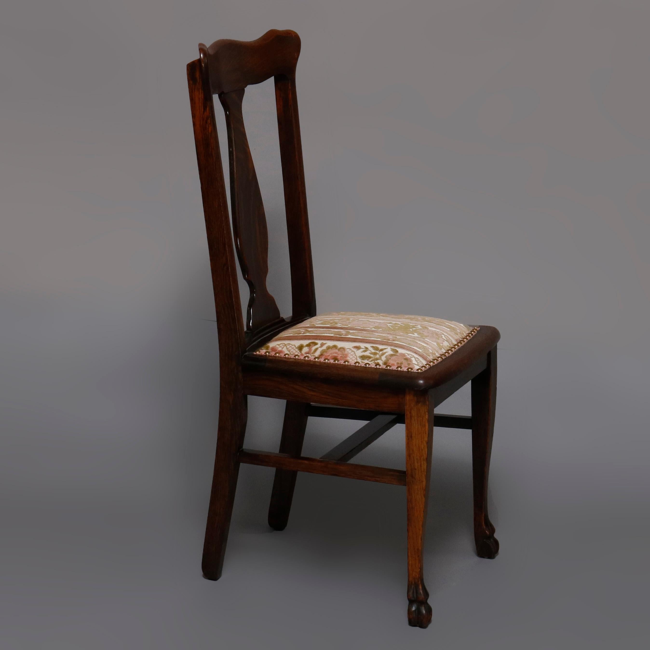 American Set of Six RJ Horner Carved Oak T-Back Upholstered Dining Chairs circa 1900