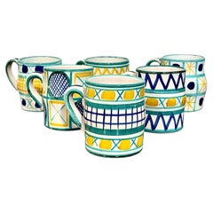 Robert Picault Vallauris Set of Six Ceramic Mugs, France, circa 1960