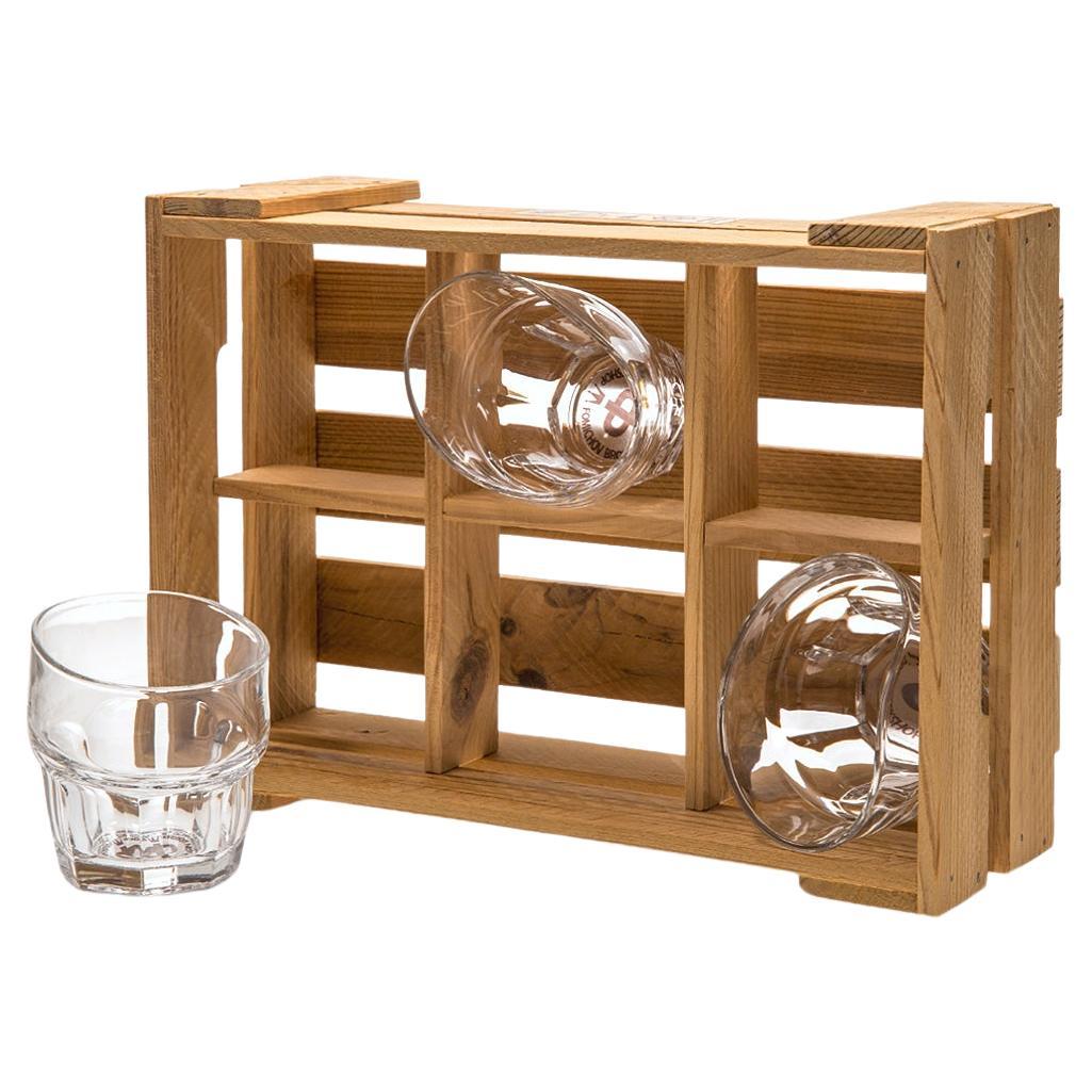 Set of six Rock clear glasses in the wood box.