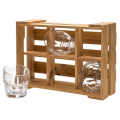Set of six Rock clear glasses in the wood box. "Drunk Glasses"