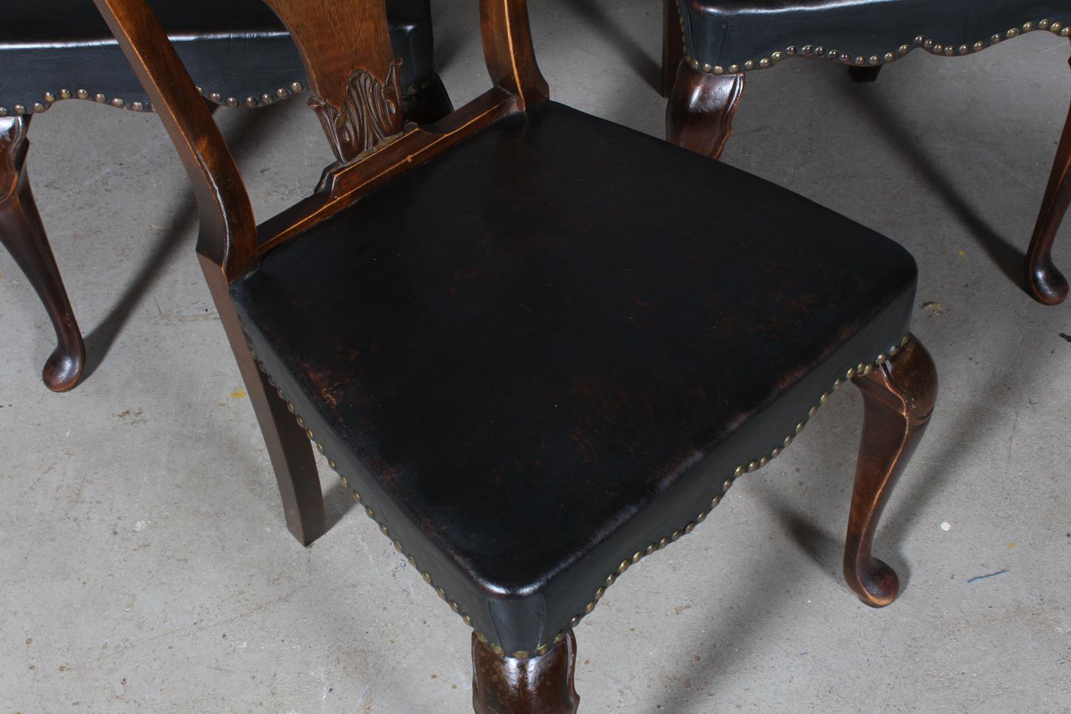 Leather Set of Six Rococo Chairs from the Start of the 20th Century