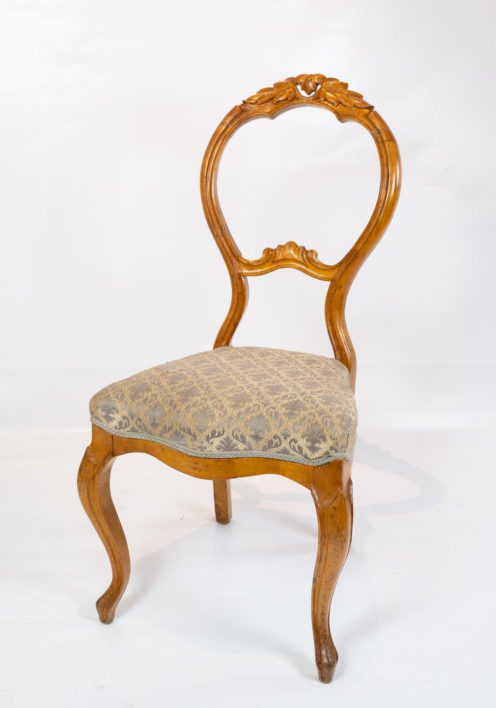 Rococò Set di sei sedie da sala da pranzo rococò in mogano chiaro e tessuto del 1760 in vendita