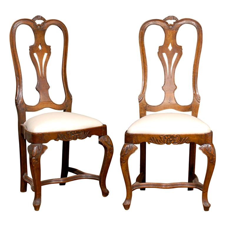 Set of Six Rococo Style 19th Century Dining Room Chairs with Tall Pierced Backs