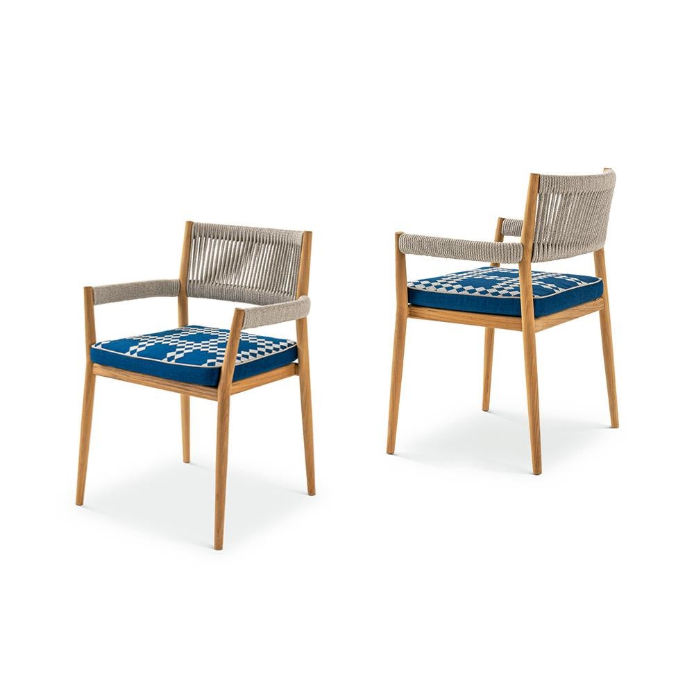 Mid-Century moderno Set di sei sedie da esterno Rodolfo Dordoni ''Dine Out'', teak, corda e tessuto in vendita