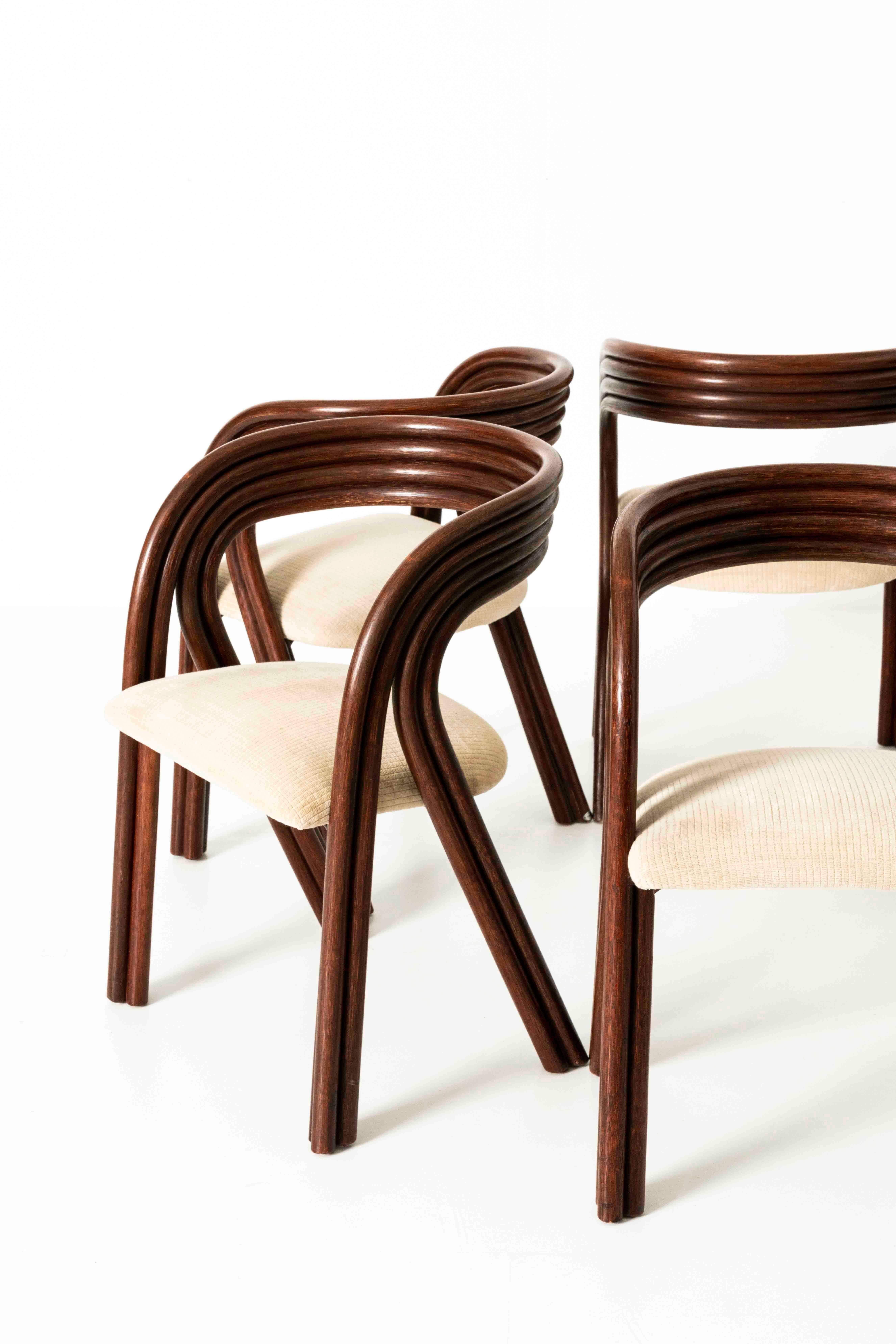 Néerlandais Ensemble de six chaises de salle à manger Rohe d'Axel Enthoven en canne et tissu, années 1980