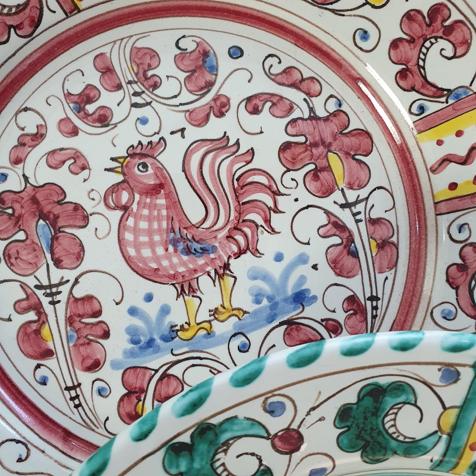 Set of six Rooster Dinner Plates by Deruta Italy For Sale 2
