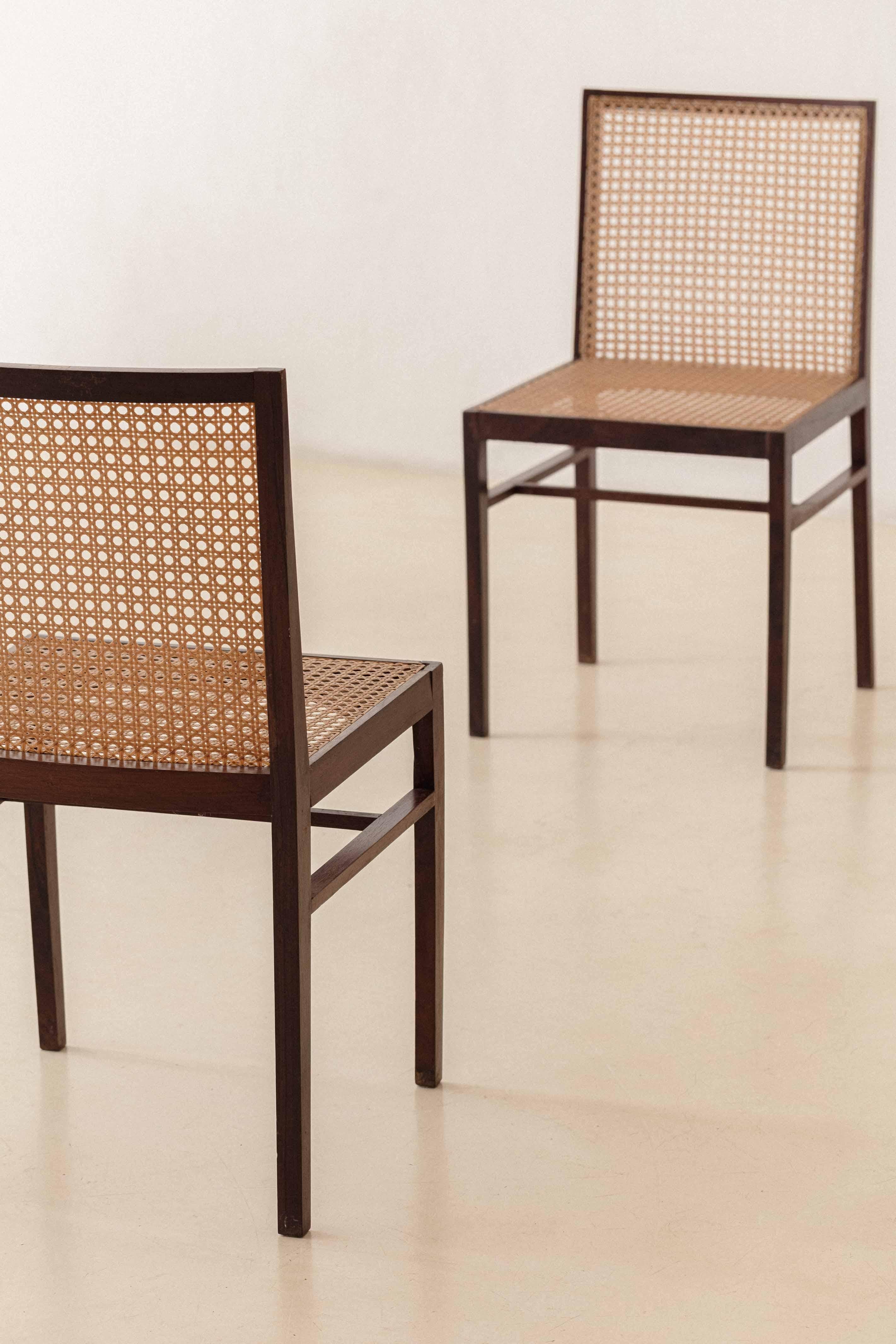 Set of Six Rosewood and Cane Dining Chairs, Brazilian Midcentury Design, 1960s For Sale 5