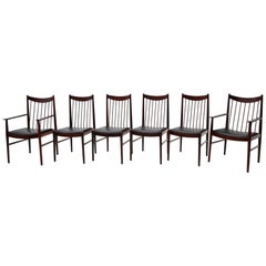 Set of Six Rosewood Dining Chairs by Arne Vodder for Sibast, Black Seats