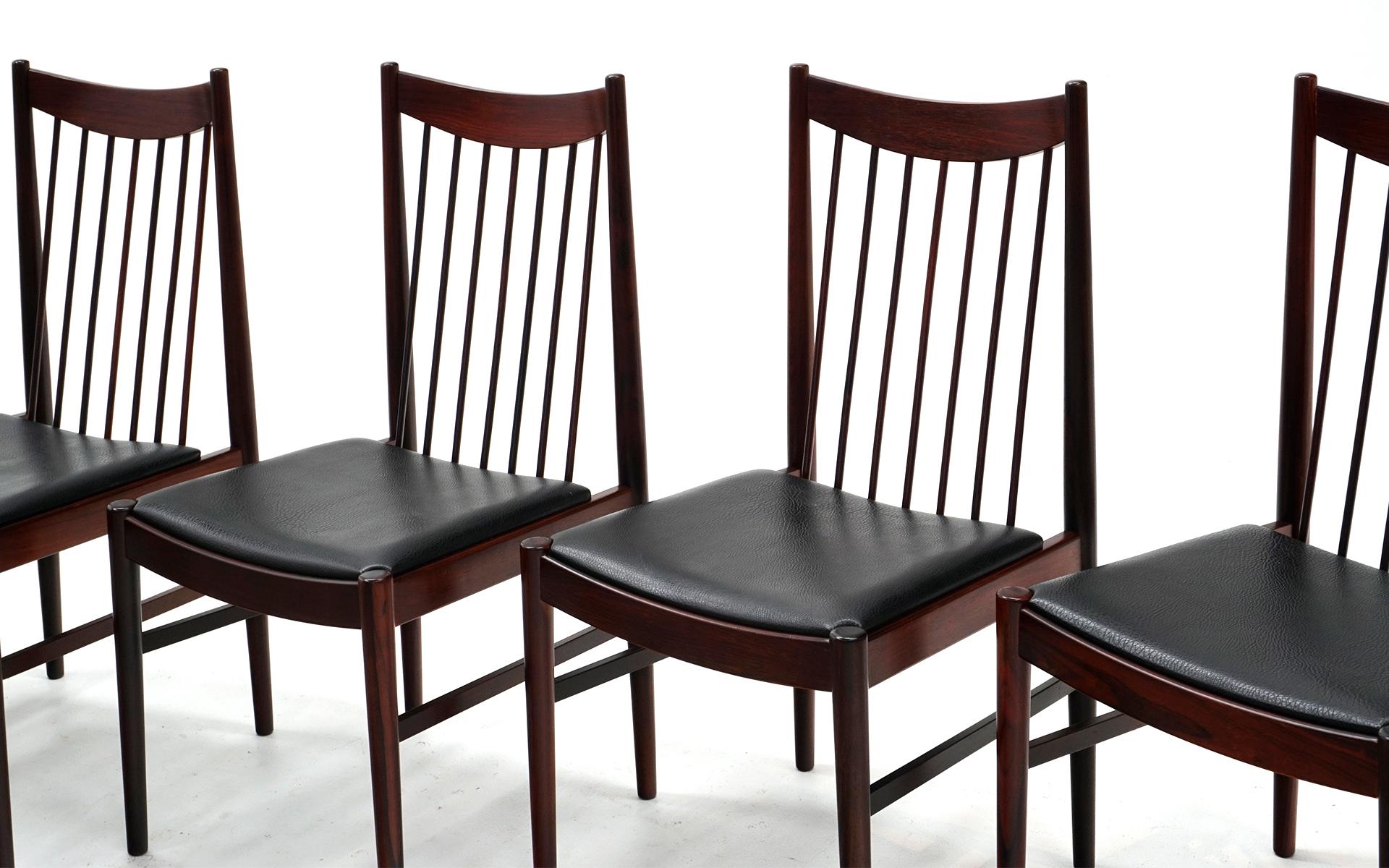Set of Six Rosewood Dining Chairs by Arne Vodder for Sibast, Black Seats In Good Condition In Kansas City, MO