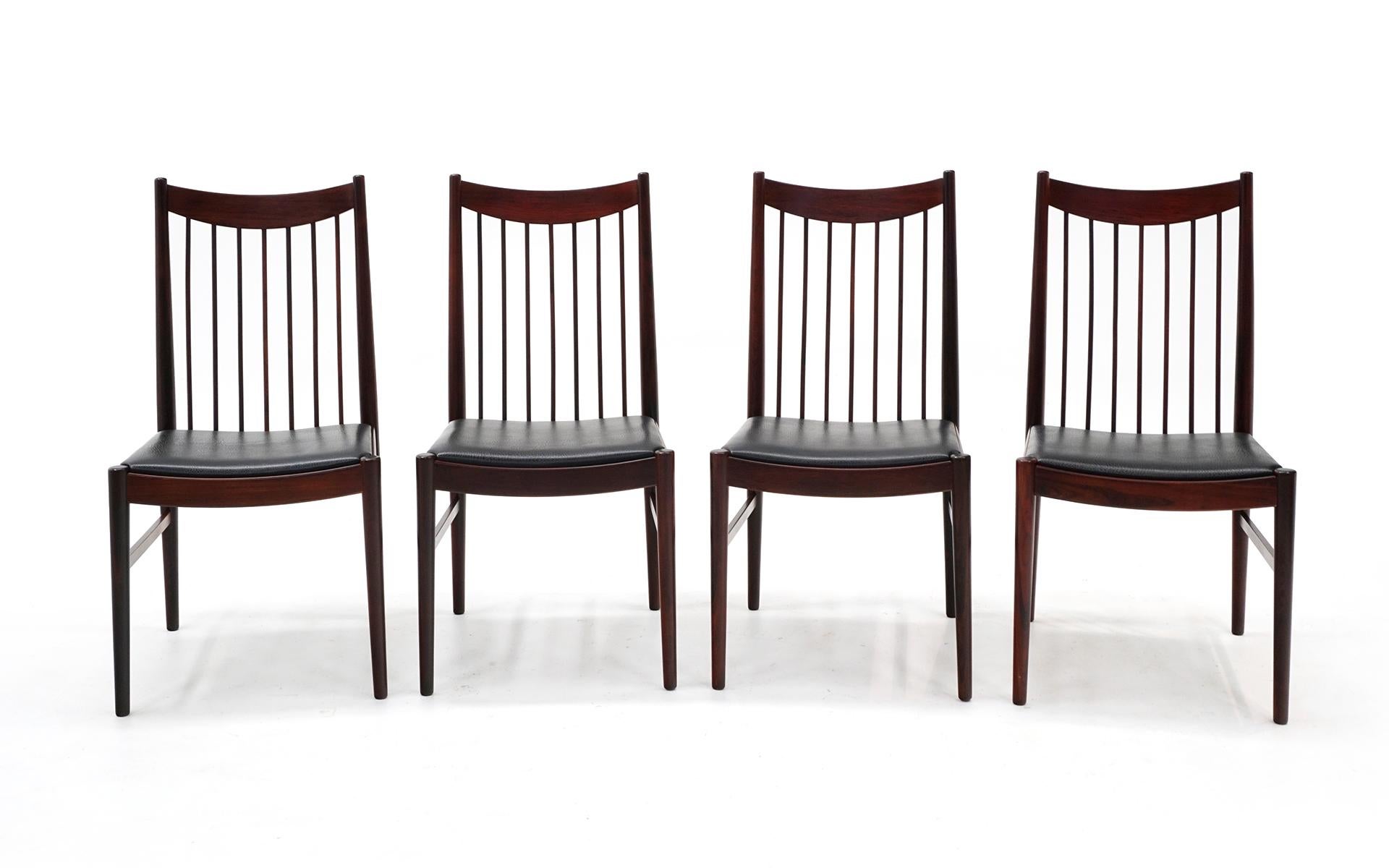 Mid-20th Century Set of Six Rosewood Dining Chairs by Arne Vodder for Sibast, Black Seats