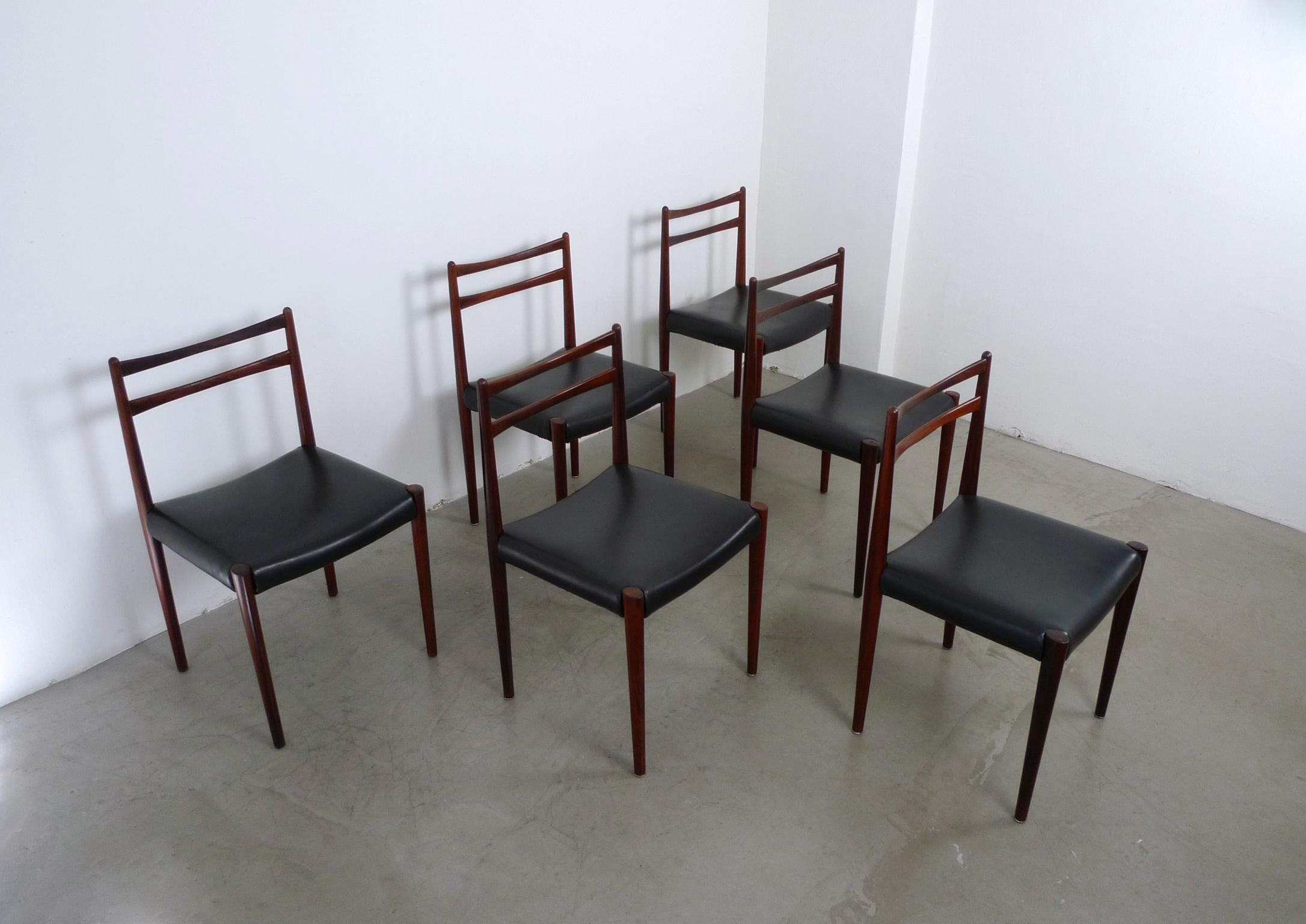Mid-Century Modern Set of Six Rosewood Dining Chairs, Denmark, 1960s For Sale