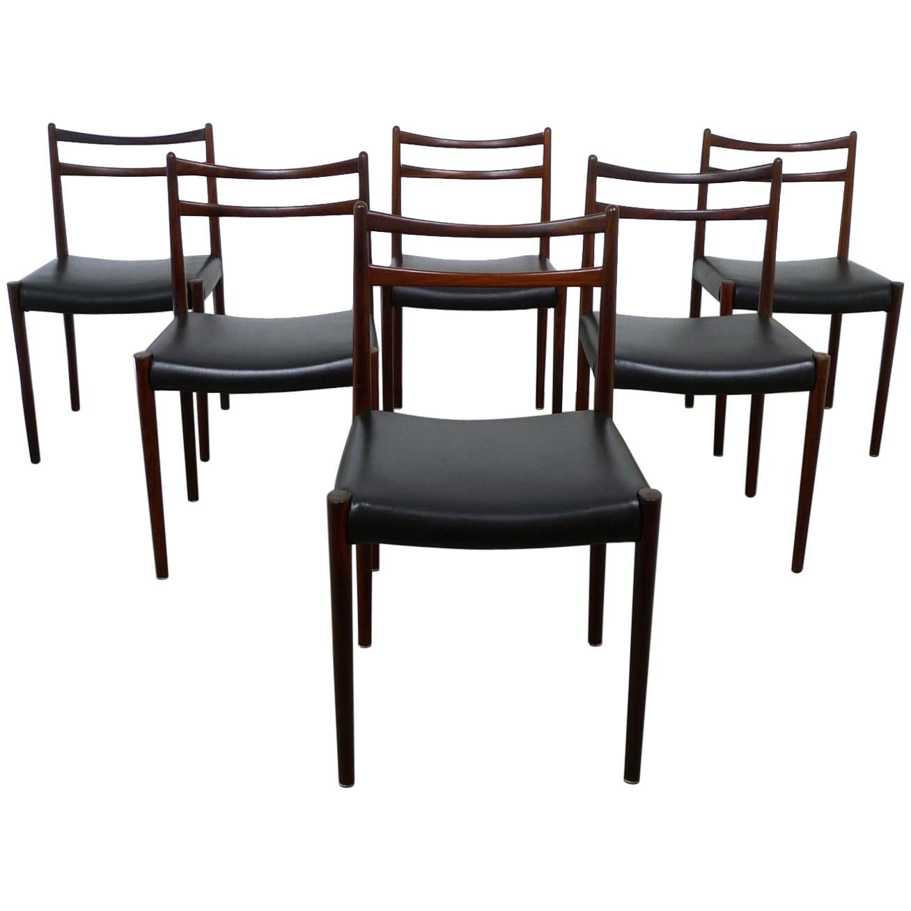 Set of Six Rosewood Dining Chairs, Denmark, 1960s For Sale