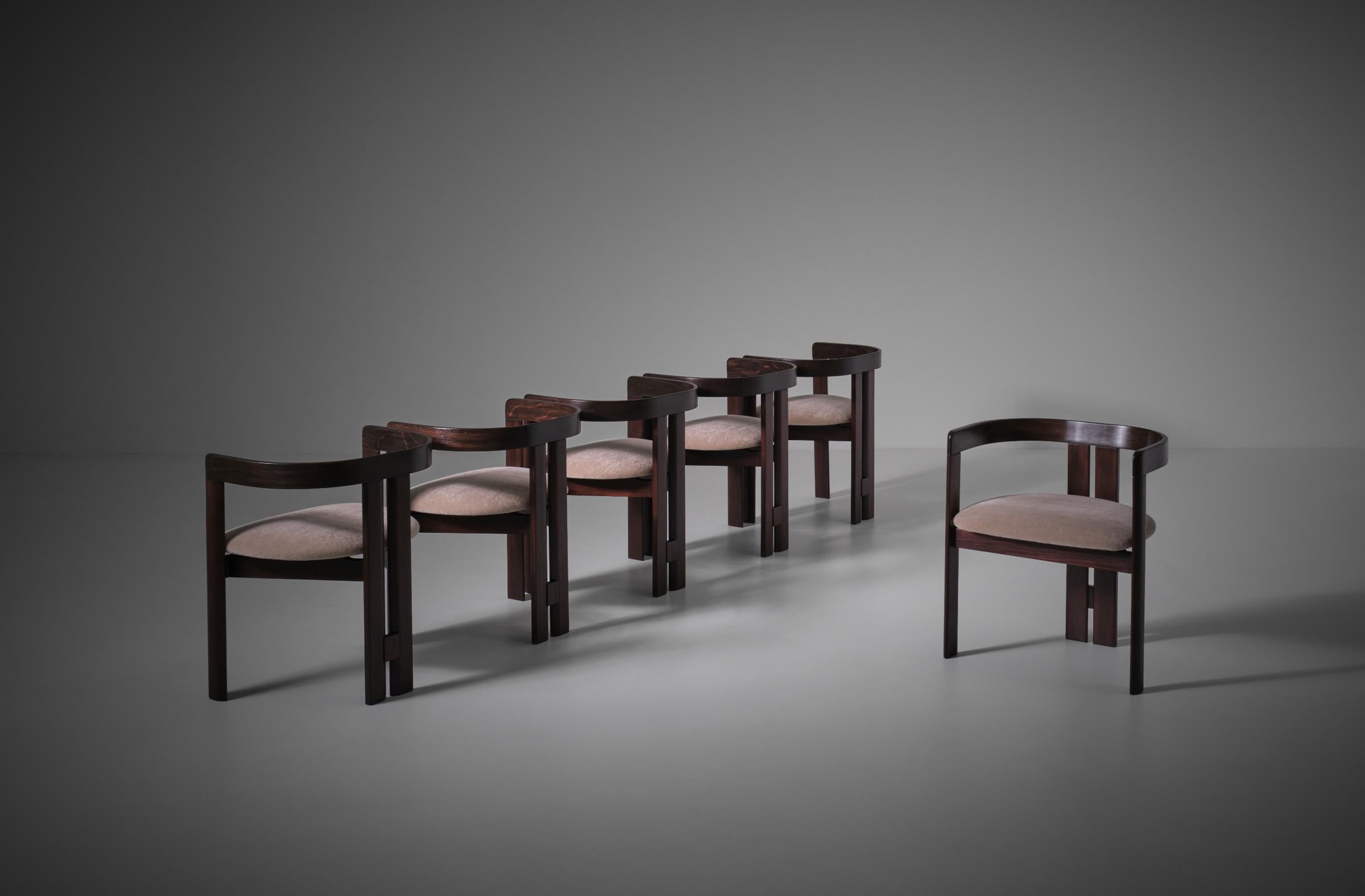 Ensemble de six chaises de salle à manger en bois de rose, Italie, années 1960 en vente 3