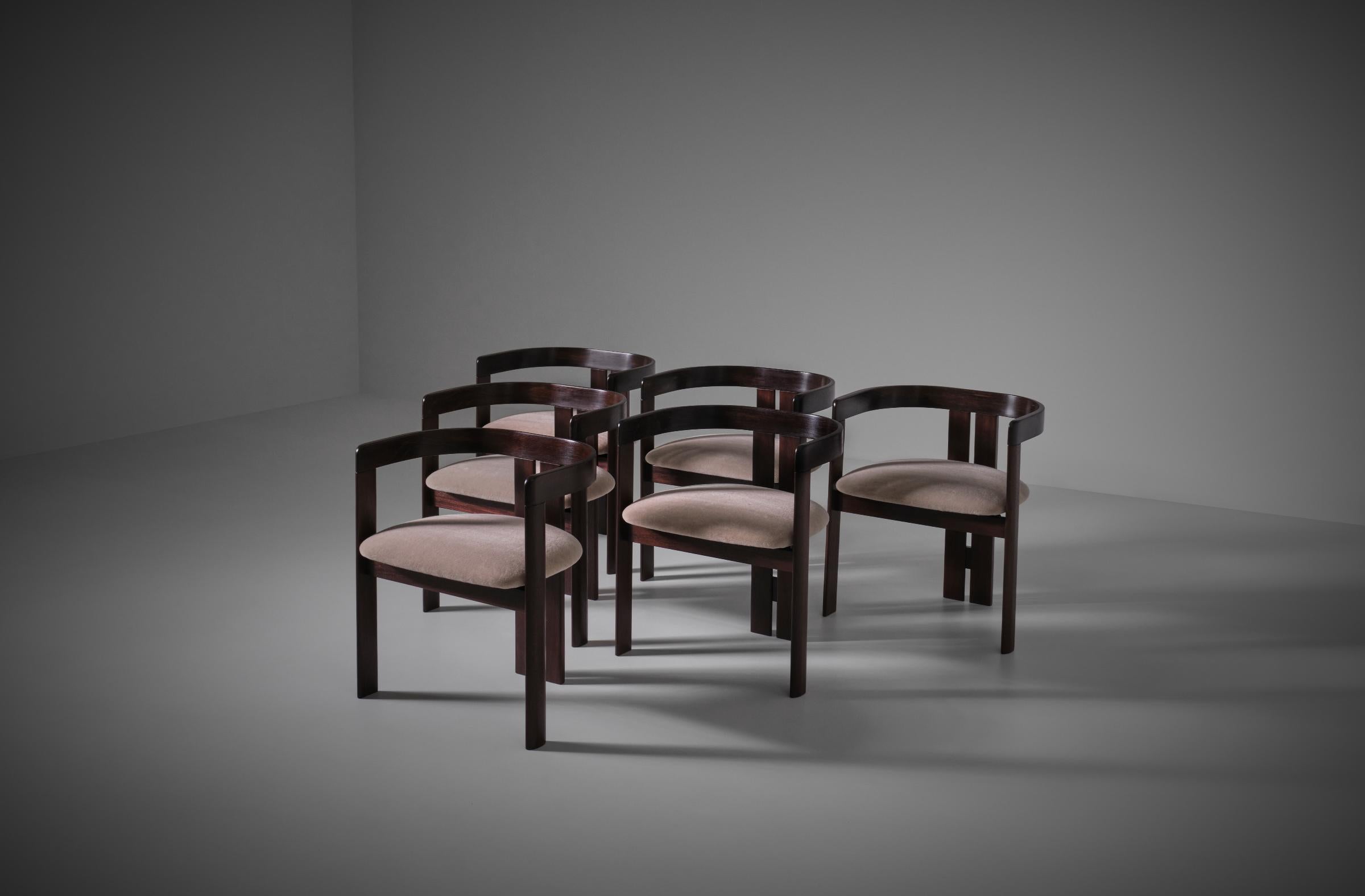 Milieu du XXe siècle Ensemble de six chaises de salle à manger en bois de rose, Italie, années 1960 en vente