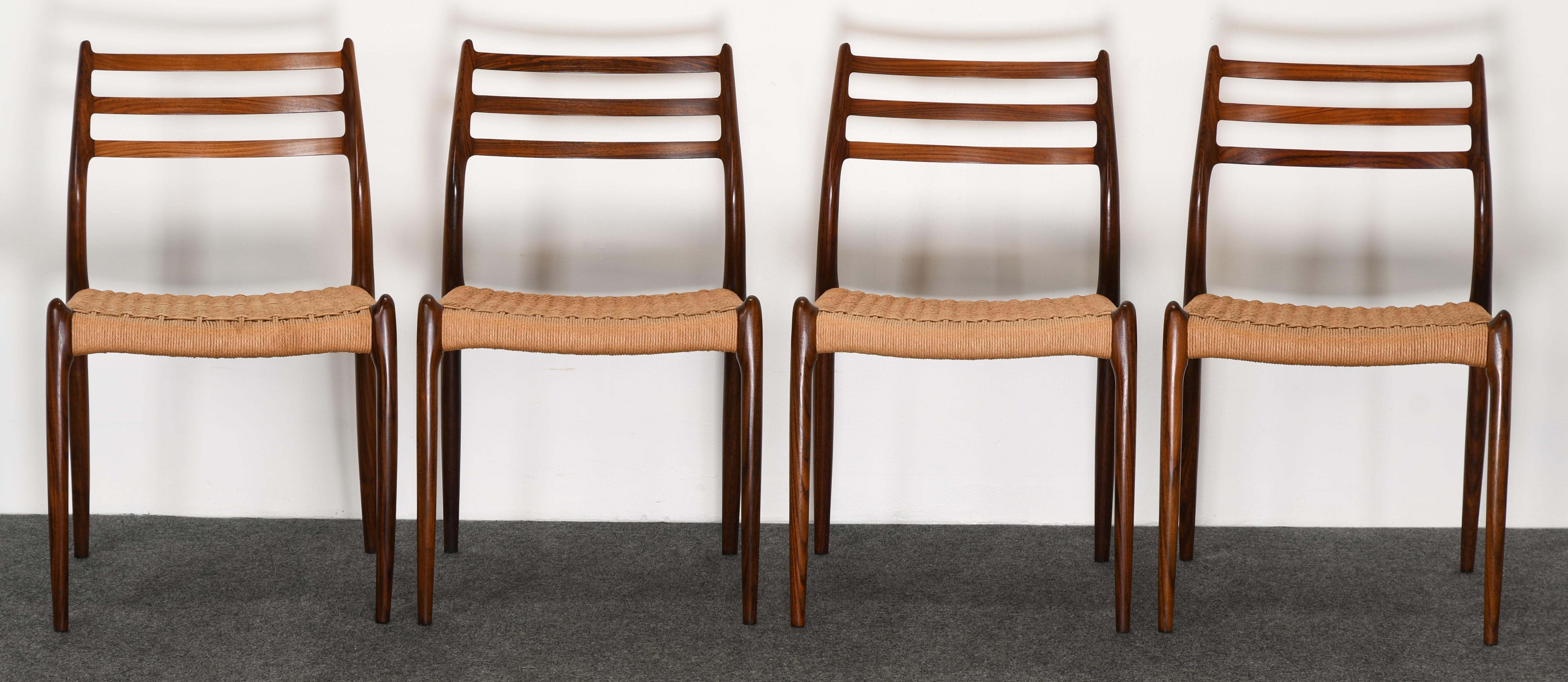 Scandinavian Modern Set of Six Rosewood Dining Chairs Model 78  by Niels O. Moller for J. L. Mollers