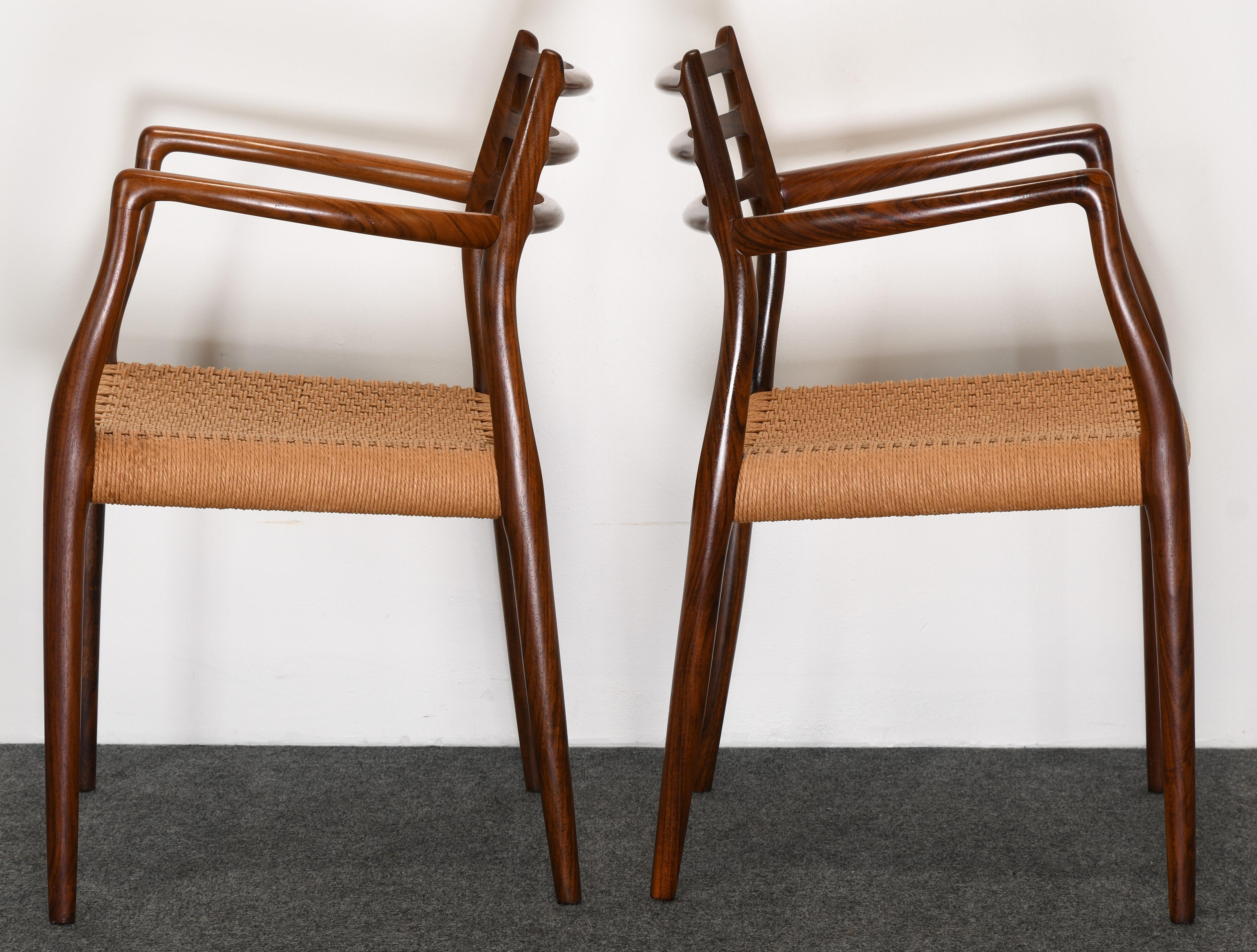 Papercord Set of Six Rosewood Dining Chairs Model 78  by Niels O. Moller for J. L. Mollers