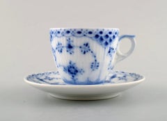 Set of Six Royal Copenhagen Blue Fluted Half Lace Coffee Cups and Saucers