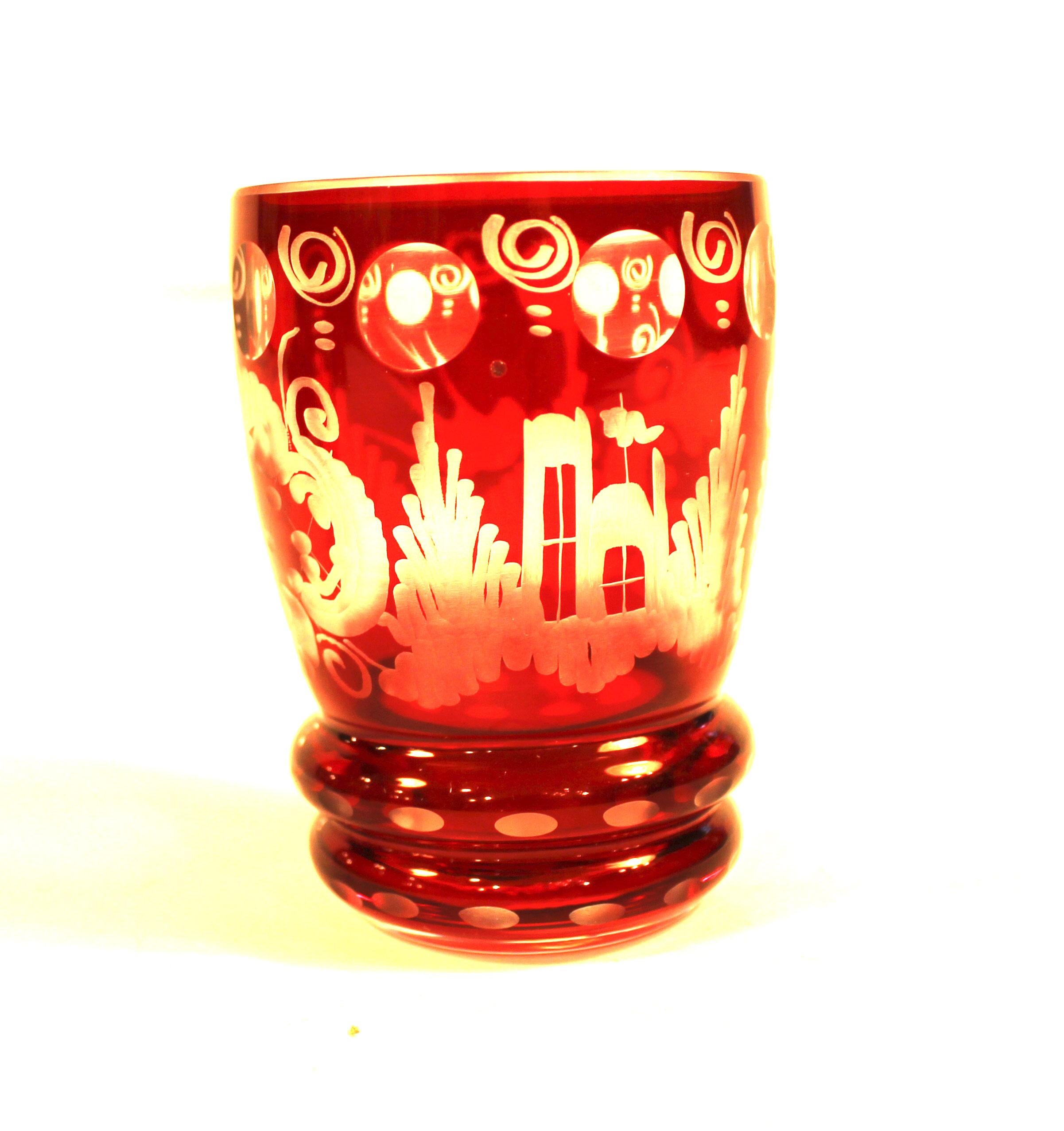 Late Victorian Set of Six Ruby Glass Cups For Sale