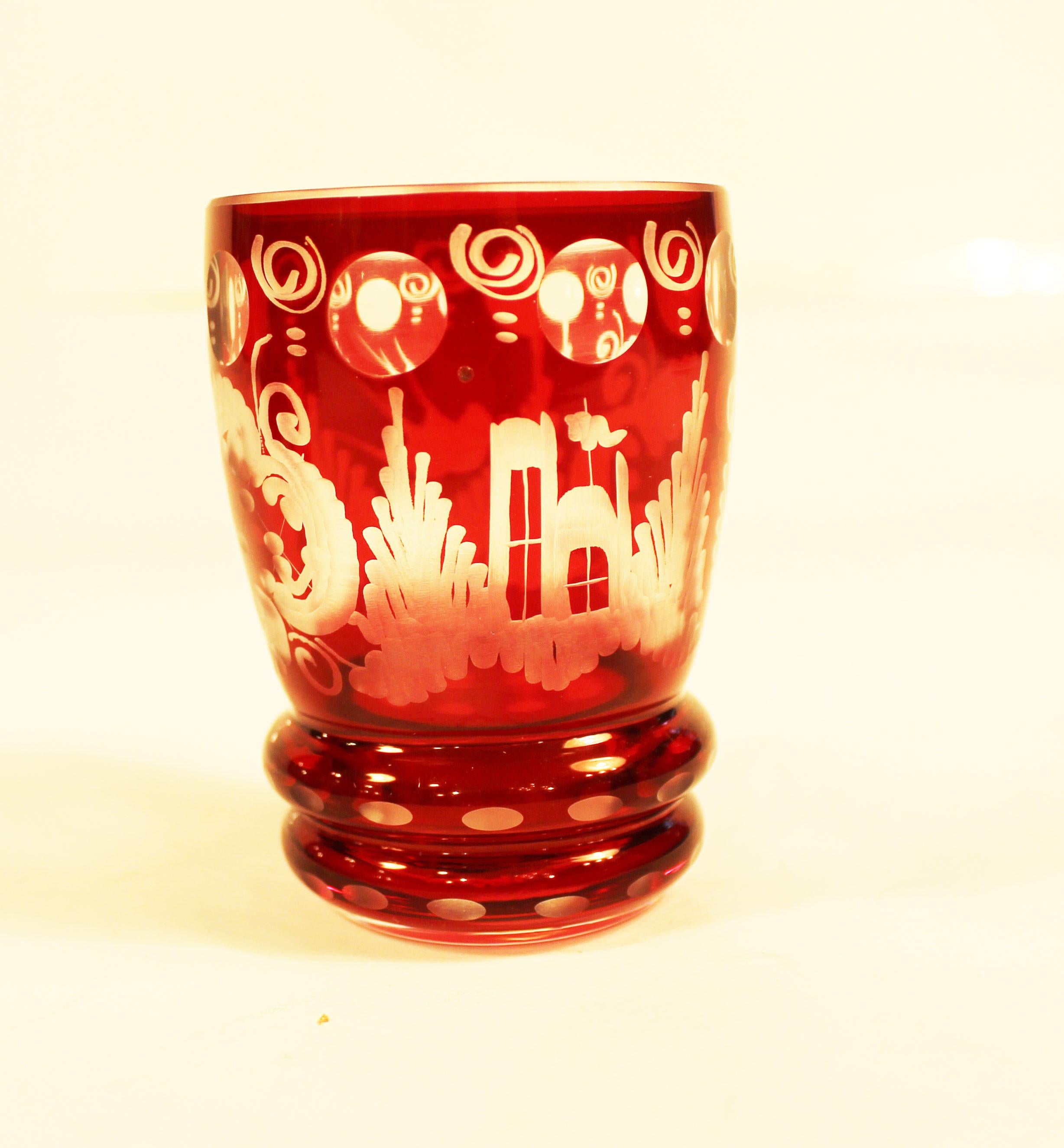 German Set of Six Ruby Glass Cups For Sale