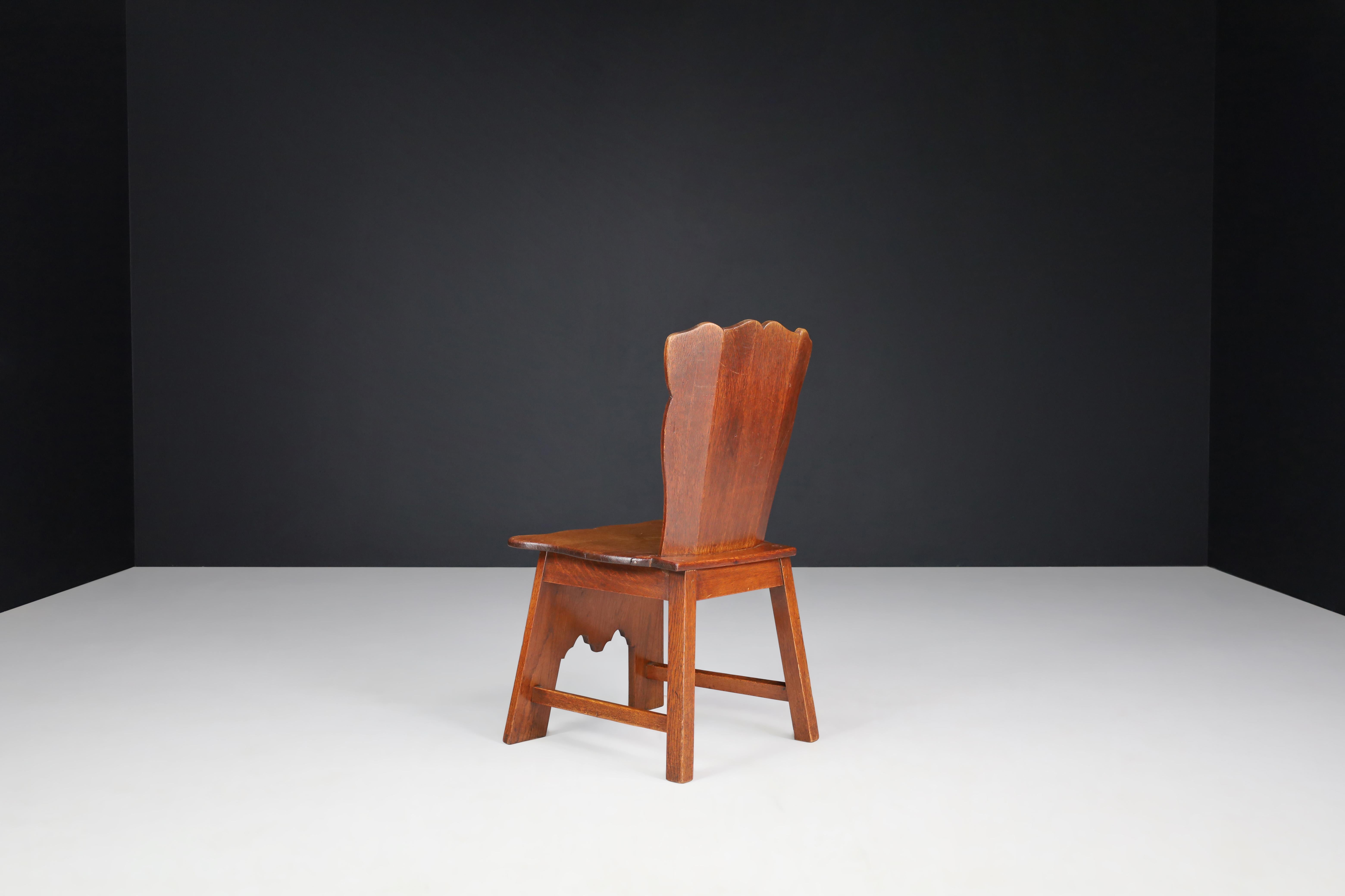 Set of Six Rural Oak Dining Chairs, Spain, 1950s For Sale 4