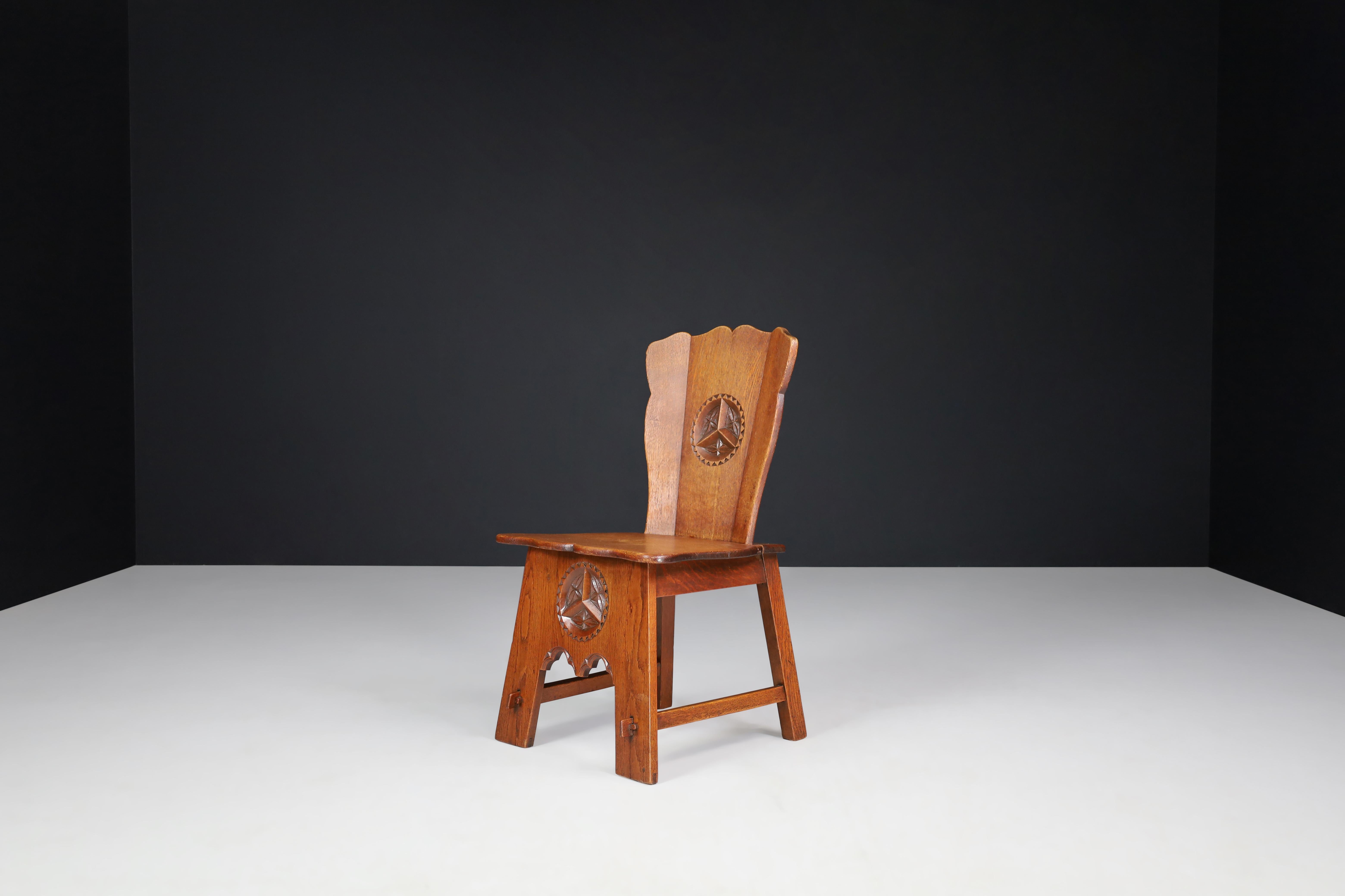 Set of Six Rural Oak Dining Chairs, Spain, 1950s For Sale 2
