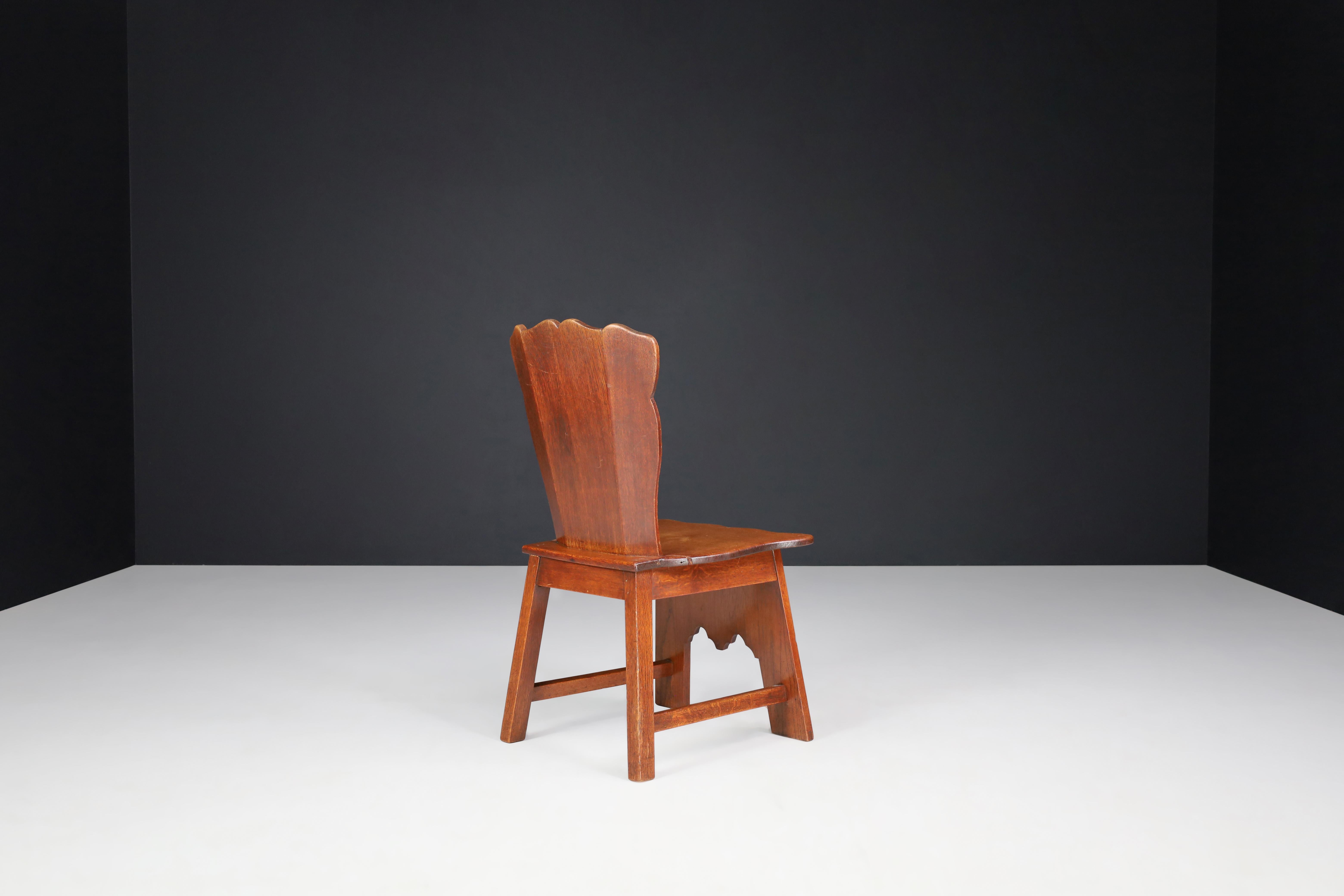 Set of Six Rural Oak Dining Chairs, Spain, 1950s For Sale 3